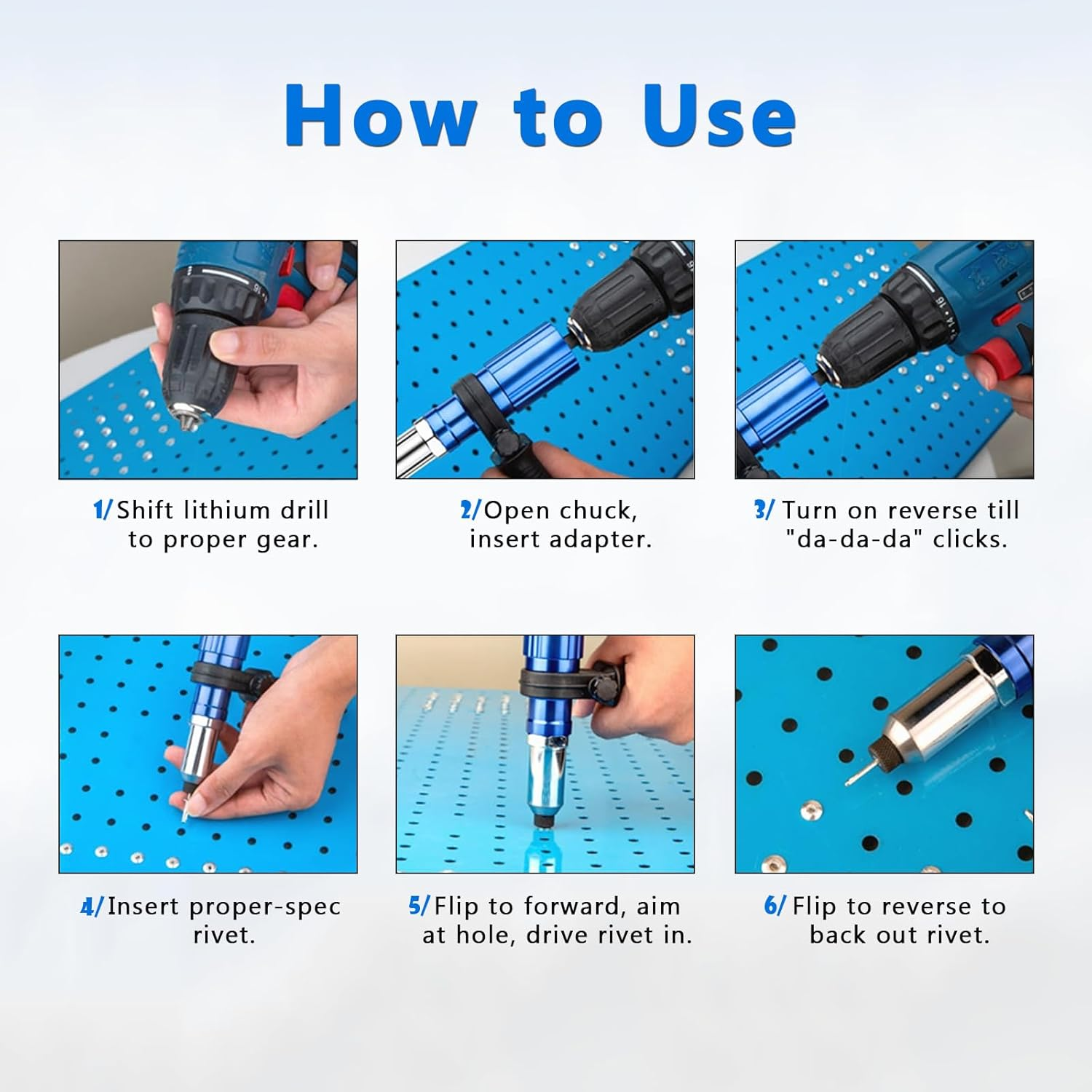 Universal Conversion Head for Blind Rivet Gun with 100 Blind Rivets,Electric Rivet Gunhandheld Rivet Gun Head Kit Tool image number 4