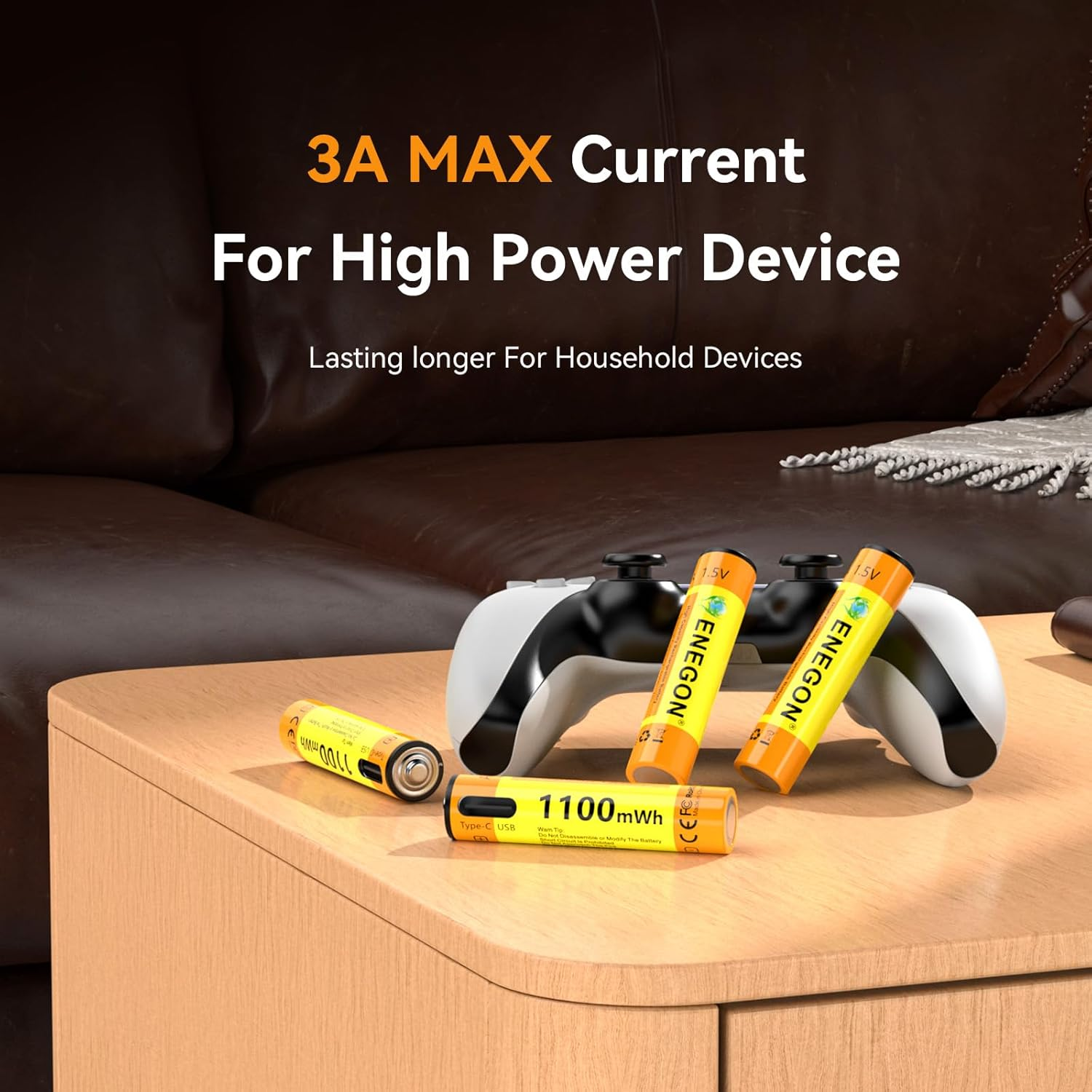 ENEGON AAA Rechargeable Batteries 4-Pack, 1.5V 1100Mwh Lithium-Ion Battery, Fast Charging in 2 Hours, Type-C Cable Included, Constant Voltage Output. image number 6