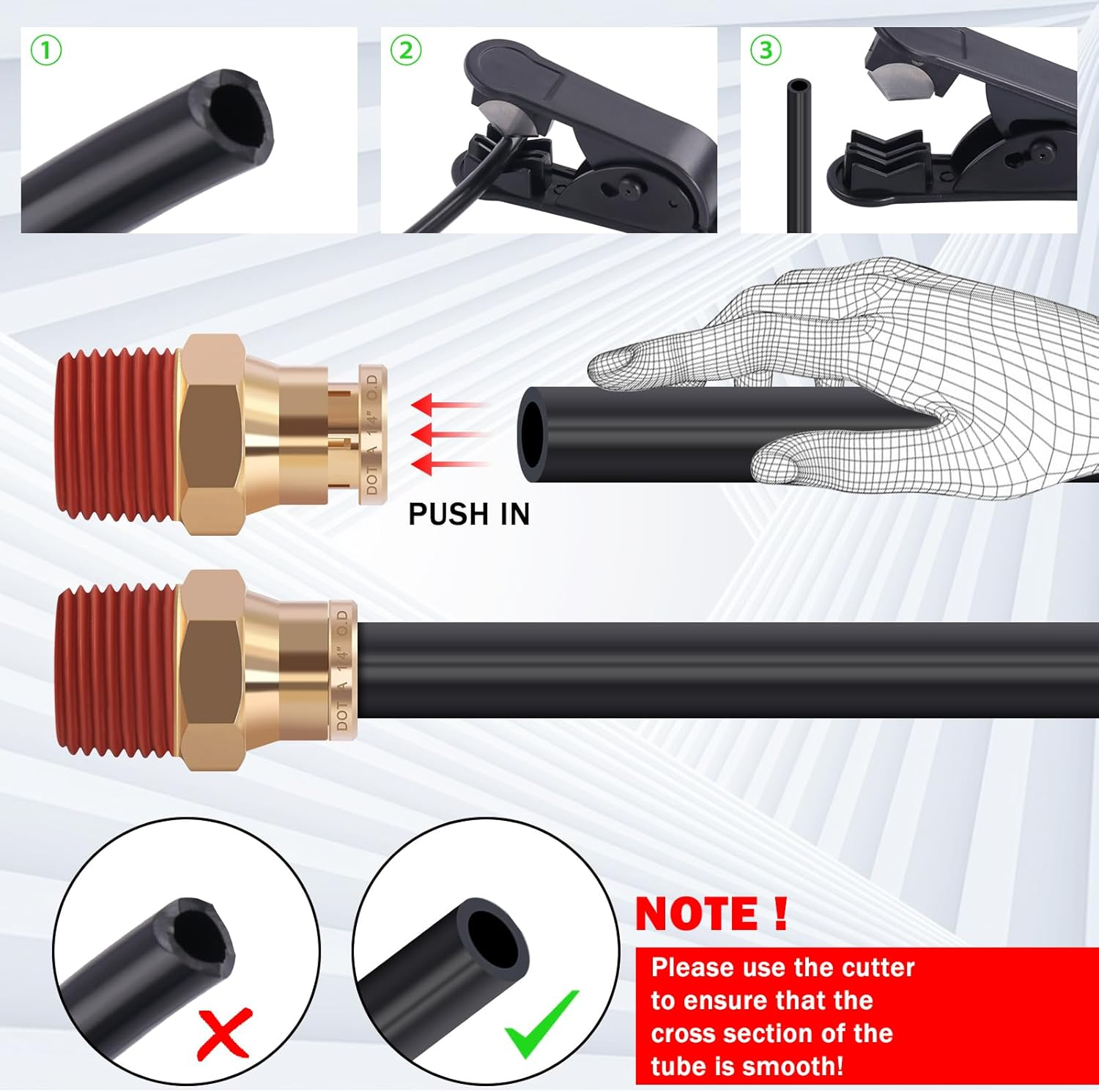 Cheemuii 12 Pcs 1/4 Brass DOT Air Fittings with 50 FT 1/4" DOT Air Line Kit 15 Meter Pneumatic Tubing with DOT Air Fittings for Semi Truck Trailer or Industrial Air System image number 4