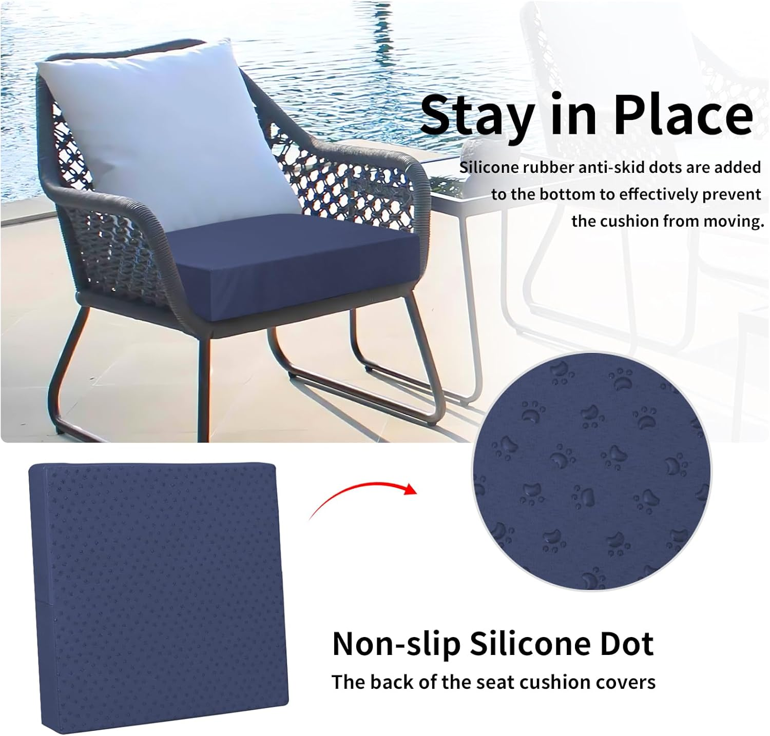 Easy-Going Waterproof Patio Cushion Covers ONLY Cover 24X22X4 Inch 4 Pack Replacement Non-Slip Outdoor Seat Cushion Slipcover with Zipper. Navy image number 6