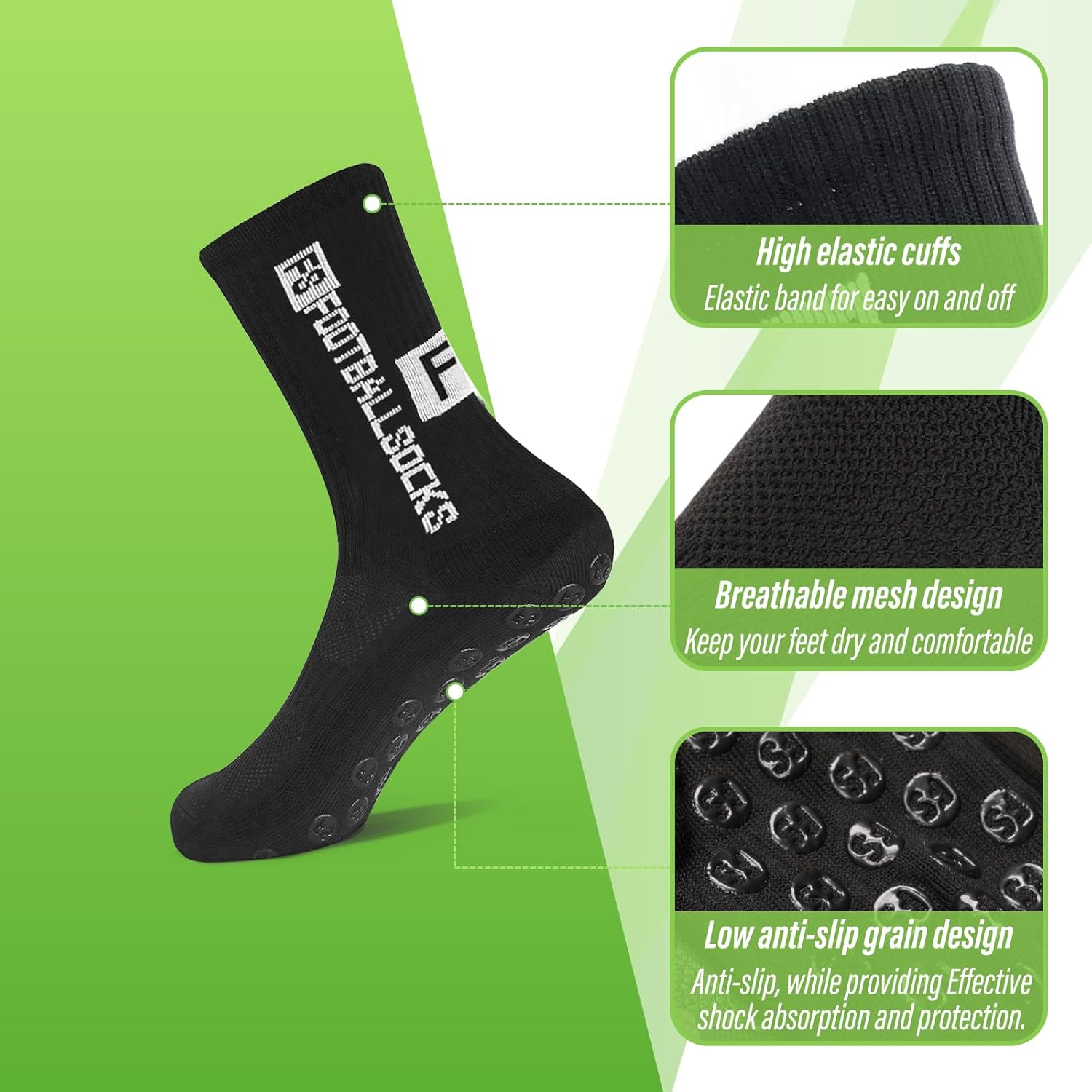 Fiohiros Grip Socks Soccer & Football 3-Pack High-Elastic Anti-Slip Sports Socks with Mesh Ventilation, Grip Socks Men Silicone Suction Pads - White image number 2