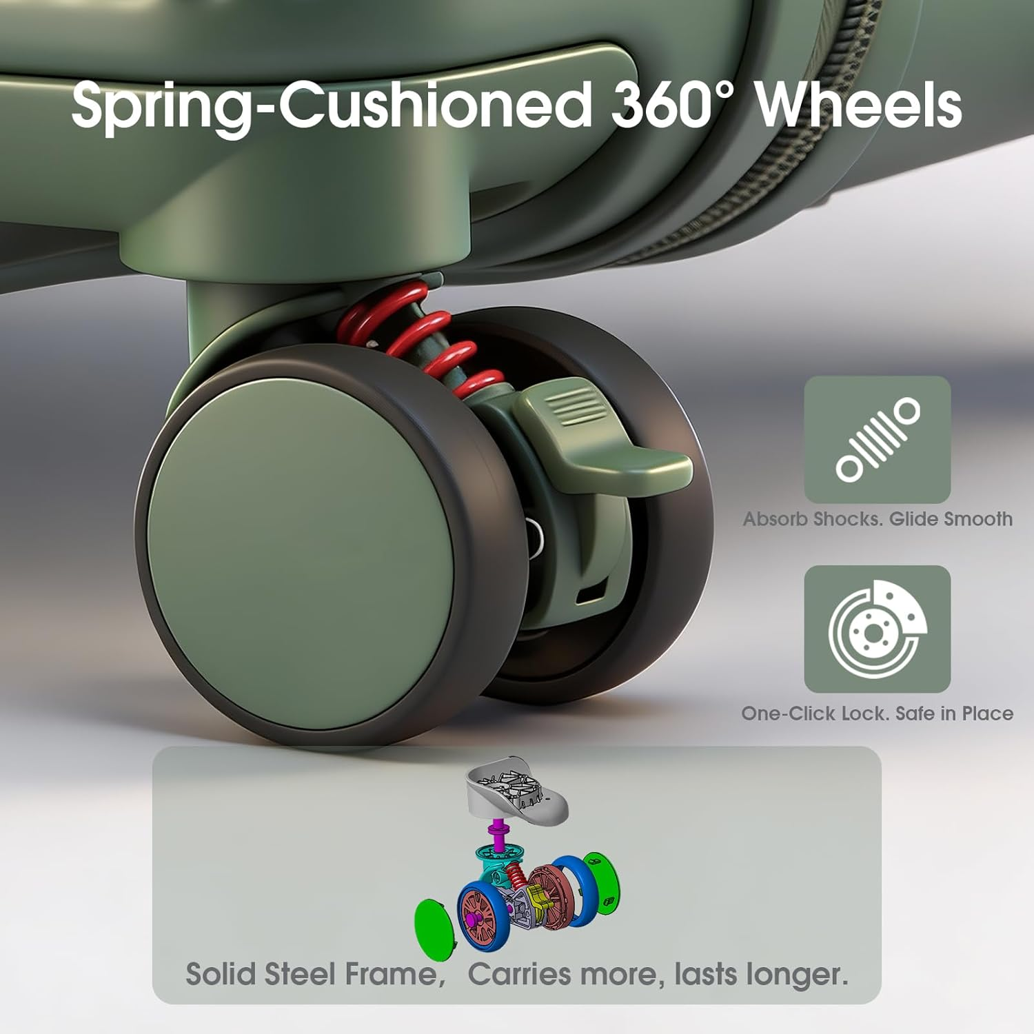 LIGHTGO Middle-Wide Trolley System, Large Capacity, Separate Compartments, Trunk-Style Hardside Luggage, Expandable, TSA Approved Lock, Silent 360&deg; Spinner Wheels (Dark Green, 20 Inch) image number 6