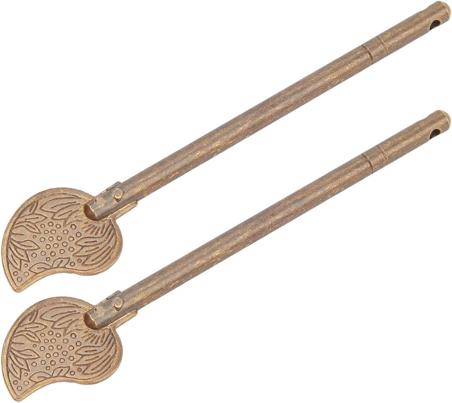 Door Latch Locking Pin, 2 Pcs Brass 11Cm Leaf Shape Retro Style Cabinet Key Latch, Vintage Style Chinese Latch Bolt for Antique Lock, Handle, Box Buckle, High Hardness image number 2