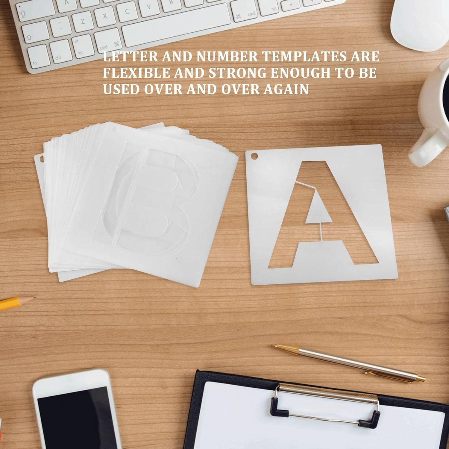 Hepzest Letter Stencils for Painting on Wood 36 Pcs Letter and Number Stencils Reusable Font Templates for Home image number 2