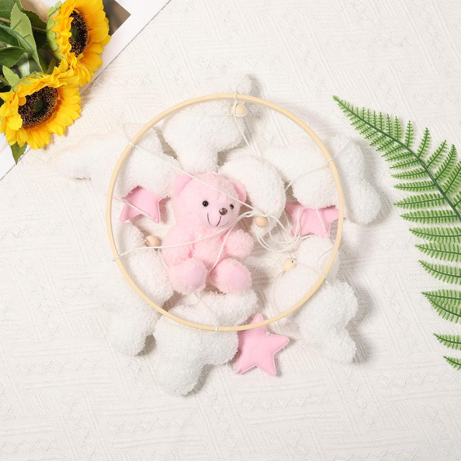 Baby Crib Mobile, Soft Plush and Wood Nursery Mobile, Infant Bedroom Hanging Nursery Decor for Newborn Boy Girl (Pink) - Pink image number 3