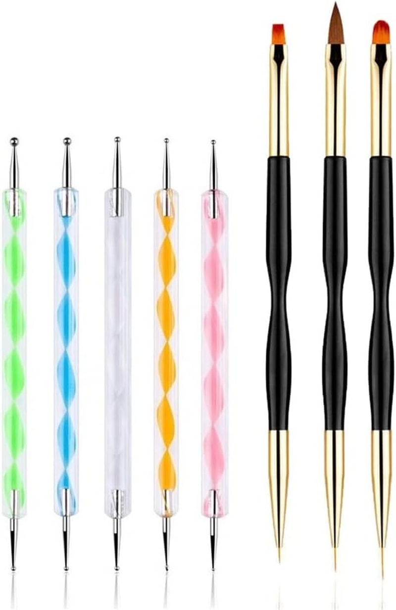 FULINJOY 3 Pcs Nail Drawing Pen, Dual End Nail Art Pen Brush Acrylic round Flat Painting Drawing Liner Nail Tools