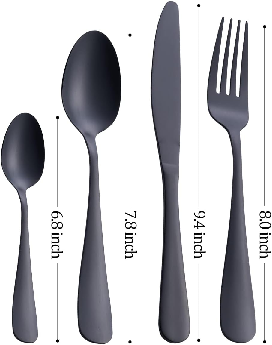 Matte Black Silverware Set, Gogeili 24-Piece Stainless Steel Satin Finish Flatware Cutlery Set, Service for 6, Dishwasher Safe image number 3