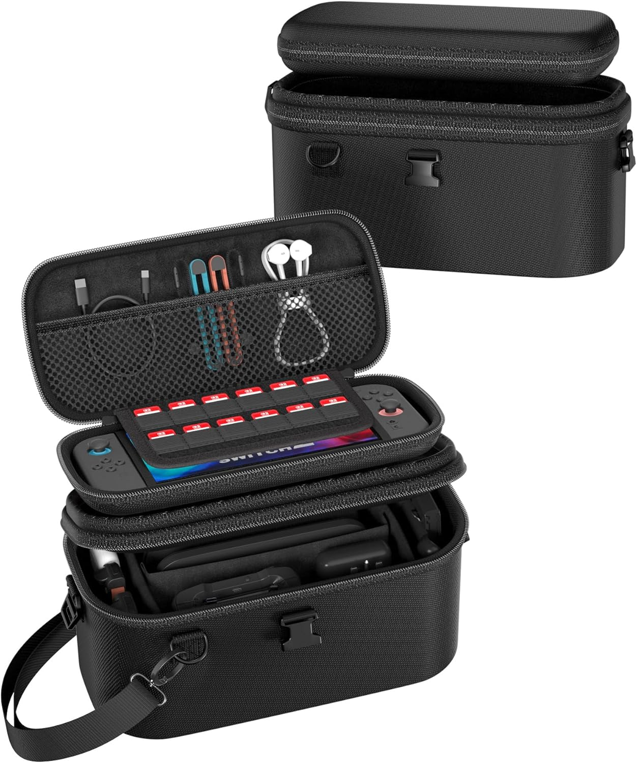 Procase 2-In-1 Carrying Case for Nintendo Switch 2 2025, Portable Hard Travel Bag with Detachable Layers, All in One Storage Box for Switch 2 Dock Console Controller Adapter and Accessories -Red&Blue