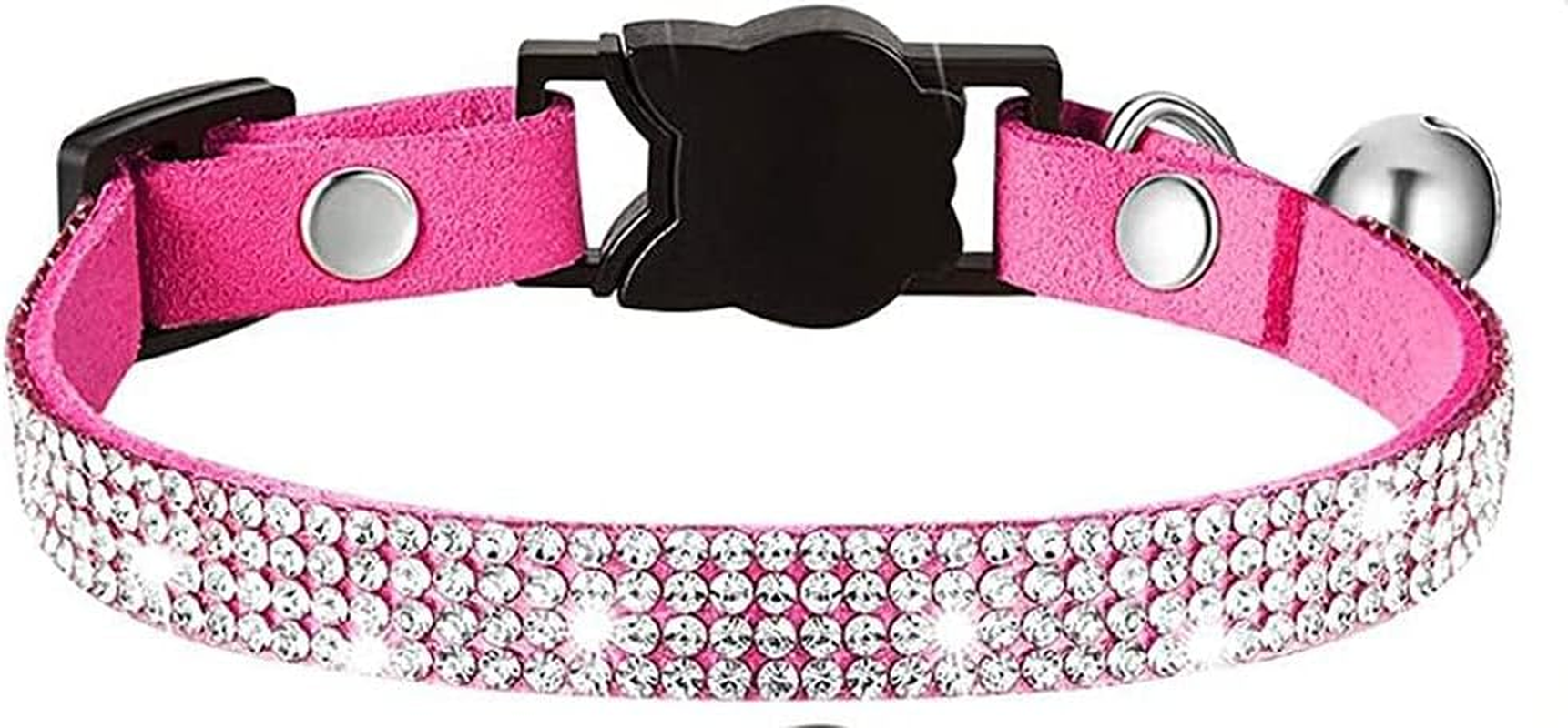 Cat Collars,Rhinestone for Girl Cats Bling Kitten Flower Adjustable Breakaway Collar with Bell Soft Velvet Leather Collar for Puppy Small Dogs (Pink1)