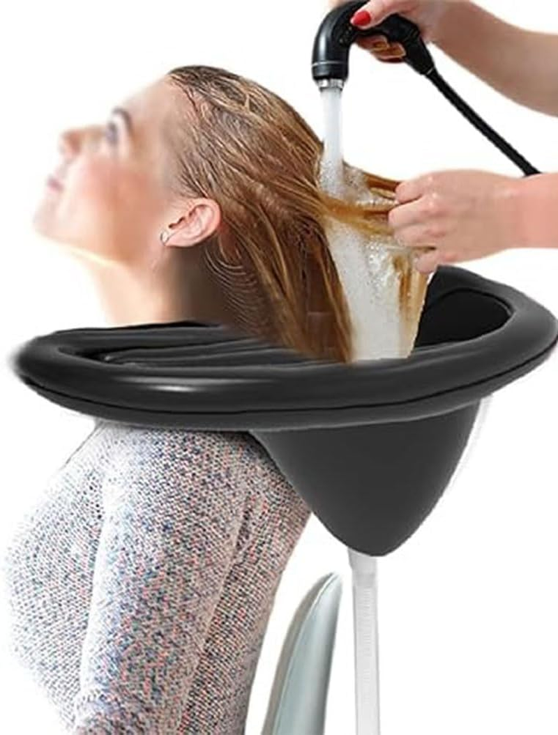 Upright Shampoo Basin Portable Inflatable Shampoo Basin for Washing and Cutting Hair at Home and in Bed without a Salon Chair Drains Tube and Waterproof Shawl Home Shampooing Basins image number 5