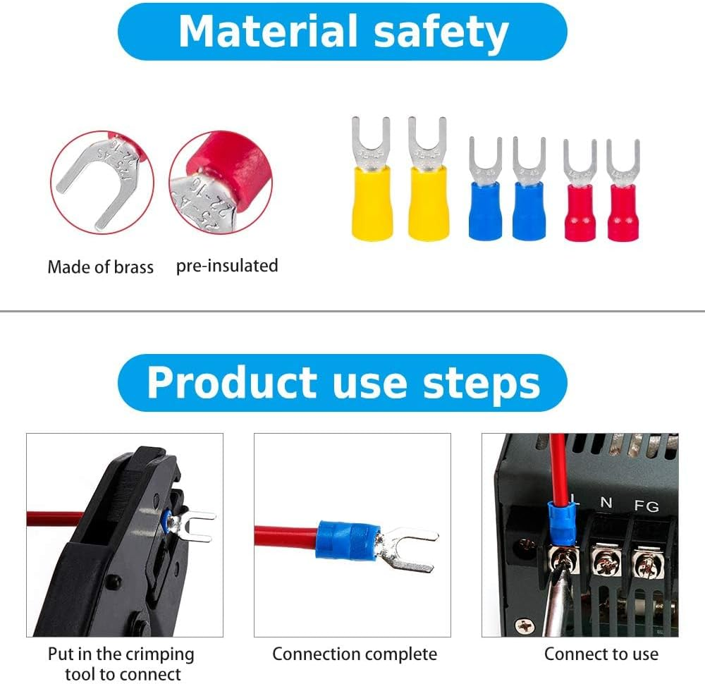 HUAZIZ 290 Pieces Fork Spade Cable Lugs Set, Crimp Connector Set, Insulated Electrical Connector Clamp image number 2