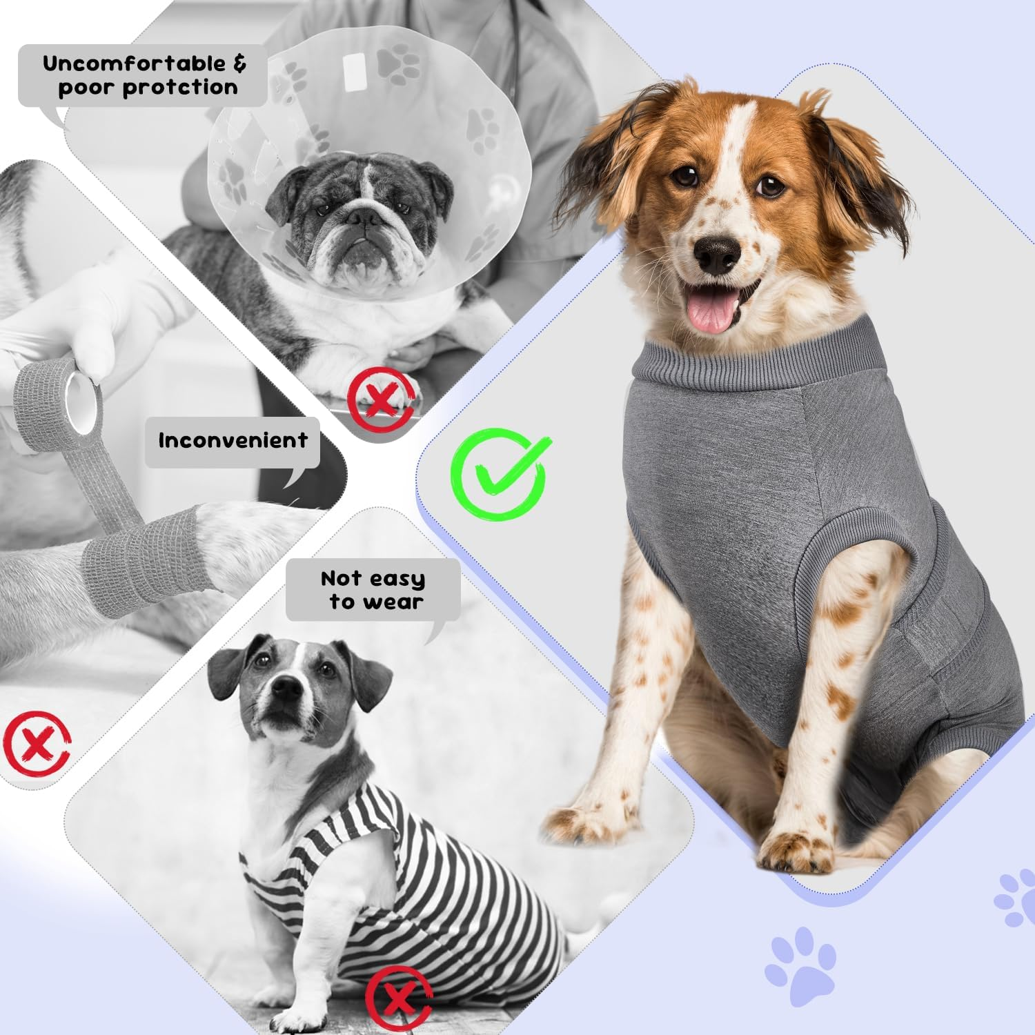 Slowton Dog Recovery Suit after Surgery - Dog Surgical Recovery Suit for Female Male Pet Bodysuit, anti Licking Pet Pajama Onesie E-Collar Cone Alternative, Small Medium Large Surgical Clothes image number 4