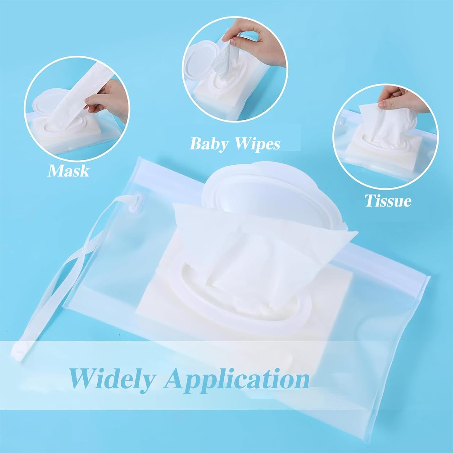 4 Pack Reusable Wet Wipes Pouches ，Frosted - Eco-Friendly and Lightweight Refillable Dispenser for Baby & Travel ，Office Worker，Hiking，Wrist Strap & Moisture Lock image number 3