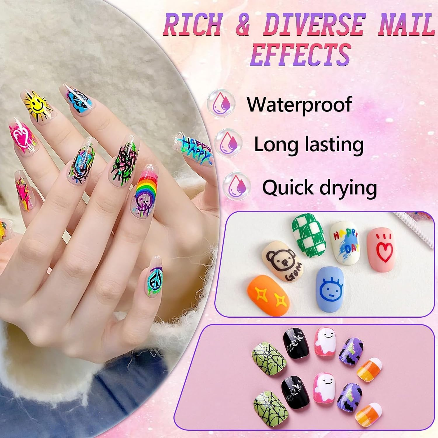 12 Colors Nail Art Pens Set, 3D Quick-Dry 0.5MM Nail Polish Pens, 2025 DIY Nail Art Marker Dotting Pen for Nails Art Design Manicure Nail DIY Decoration image number 2