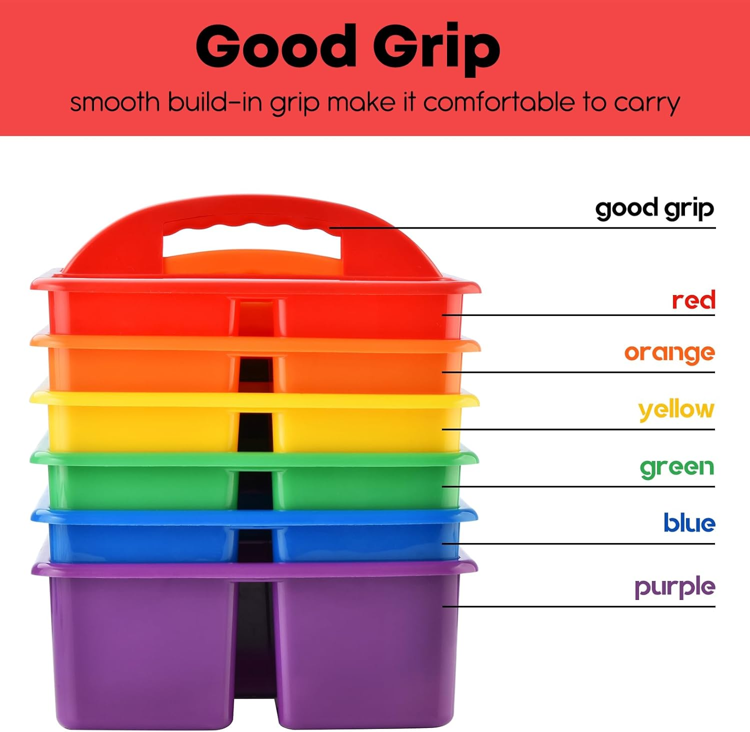 Plastic Classroom Storage Caddy Organizer with Handle, 6-Pack 3 Compartments, Teacher Supply Caddy for Classroom Organization, Table, Desk, Office, Craft Art Caddy for Kids - Assorted Colors image number 2