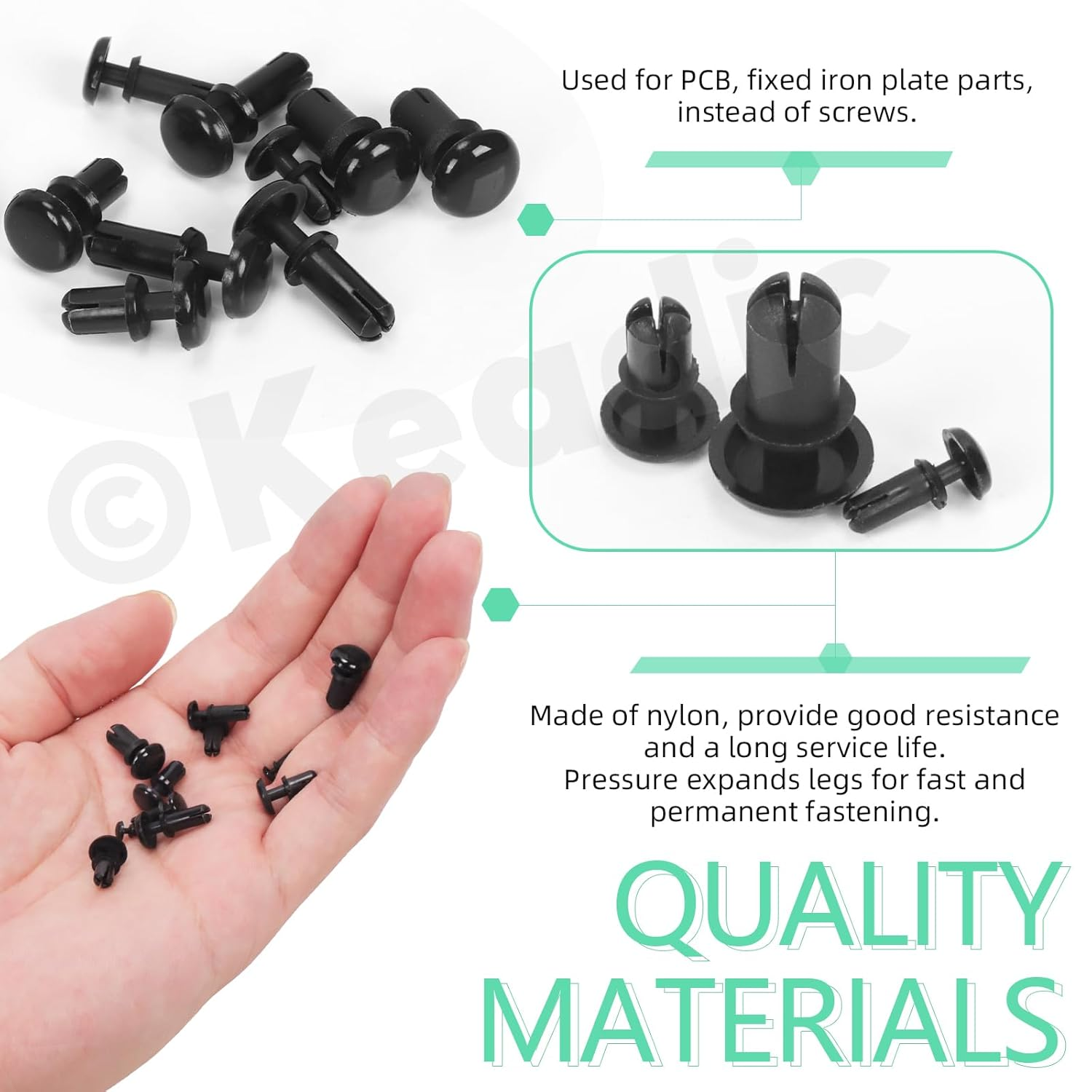 Keadic 240Pcs 8 Sizes Nylon Rivets Push Type Panel Retainer Fastener Clip Assortment Set, Black PCB Circuit Panel Fasteners for Car Bumper Door Trim Interior Panels image number 1