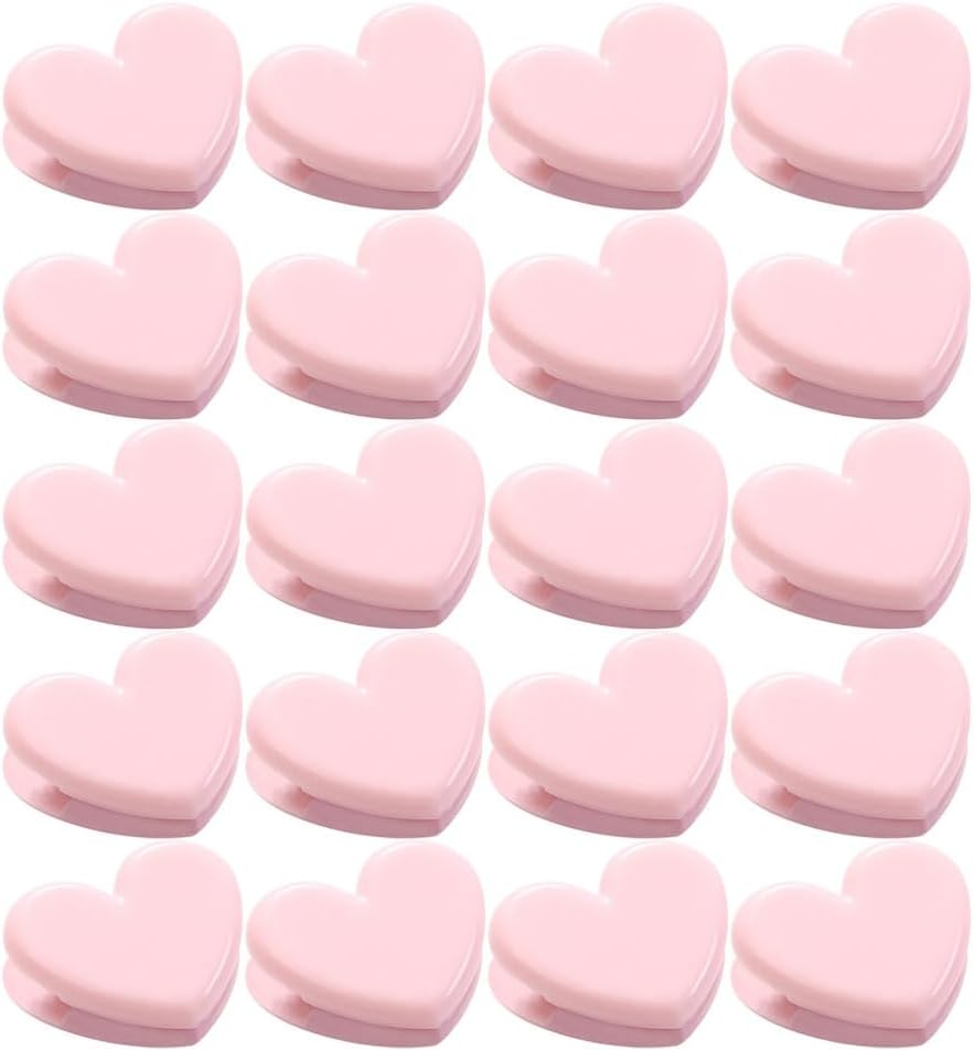 MAGICLULU 20Pcs Heart Shape Love Clips for Photos Food Storage & Document Organization Pink Plastic Bag Sealing Clips Ideal for Home Decor & Craft Projects