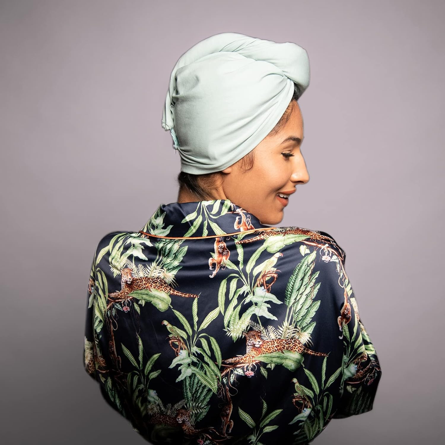 KISMETICS - 2 PCS Tee Shirt Drying Wrap, Frizz Free, Soft & Lightweight&Flexible, Hair Drying Turban, Gentle Drying Towel Wrap with Button, for Long Hair (Sage&Pink) image number 2