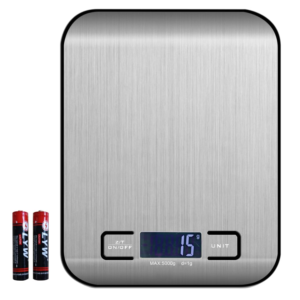 Versa Essentials Digital Kitchen Scale with LCD Display, 10Kg/1G Stainless Steel Kitchen Scale for Food Cooking Coffee Baking, Waterproof Surface and Tare Function, Batteries Included image number 3