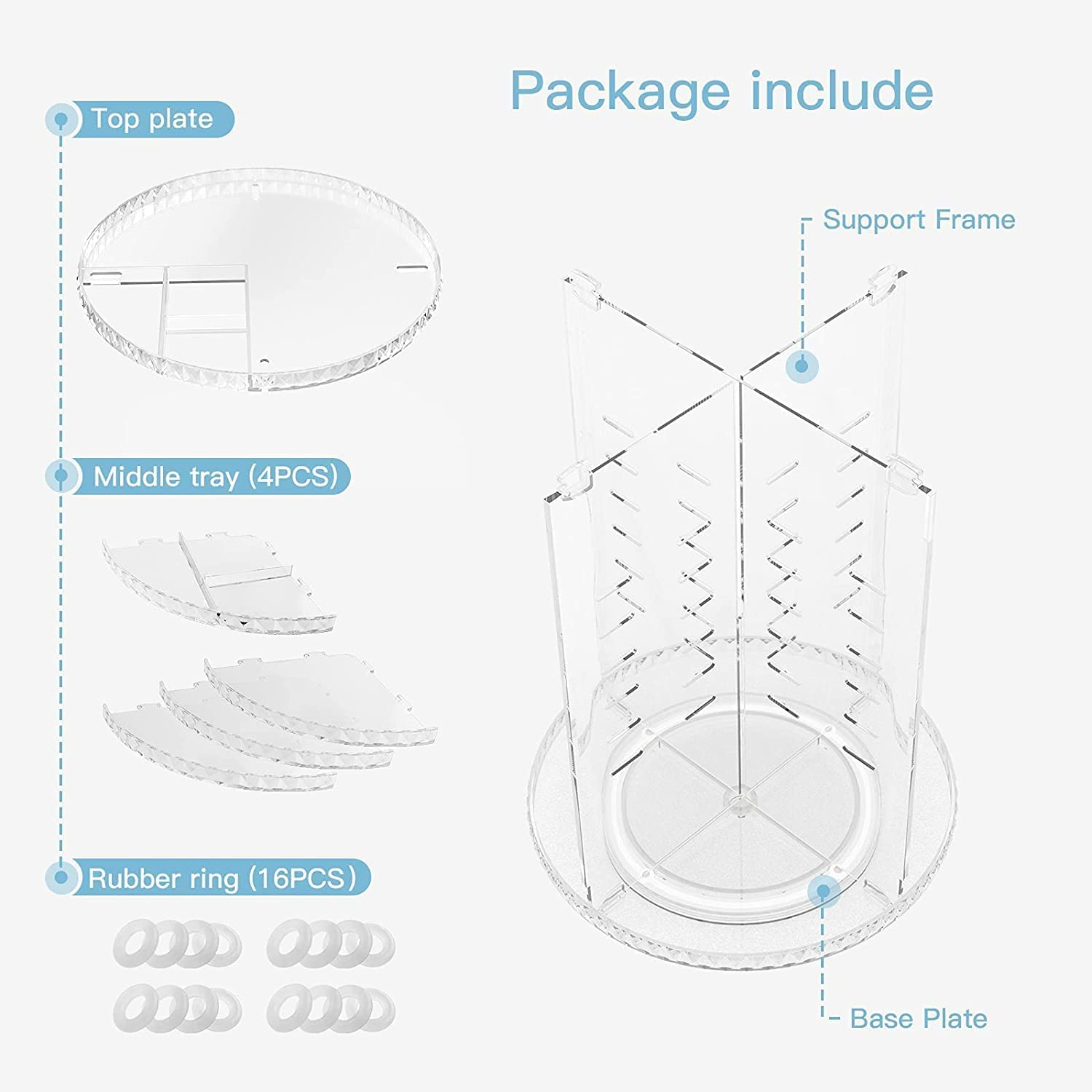 Makeup Organizer 360 Degree Rotating, Adjustable Makeup Display Case, Large Capacity, Fits Jewelry, Makeup Brushes, Lipsticks and More, Perfect Makeup Organizer on the Dresser (Clear) image number 5