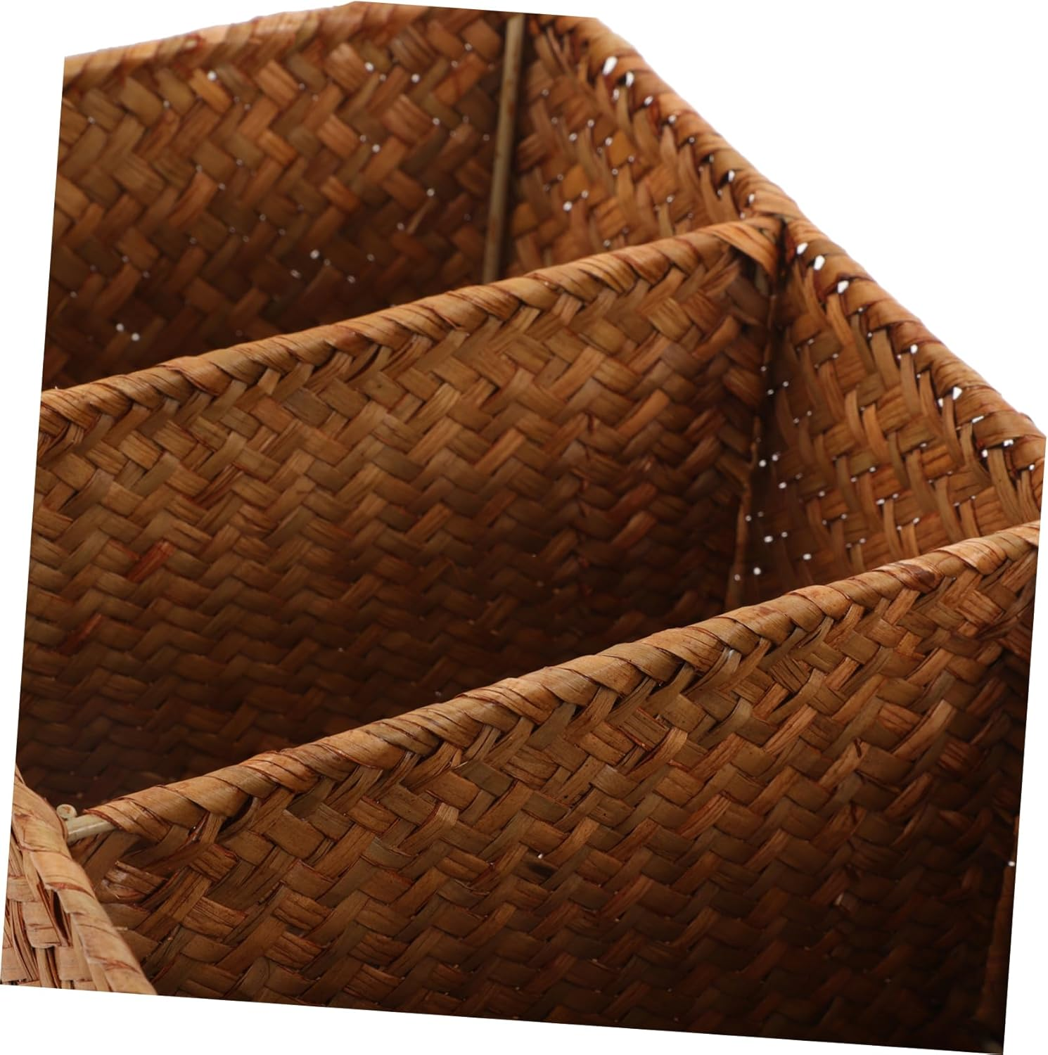Hohopeti 3-Compartment Straw Woven Storage Basket, 28.5 X 18.5 X 13Cm, Natural Seagrass Organizer for Bathroom and Kitchen Counter, Divided Long Basket for Toiletries and Household Items image number 1