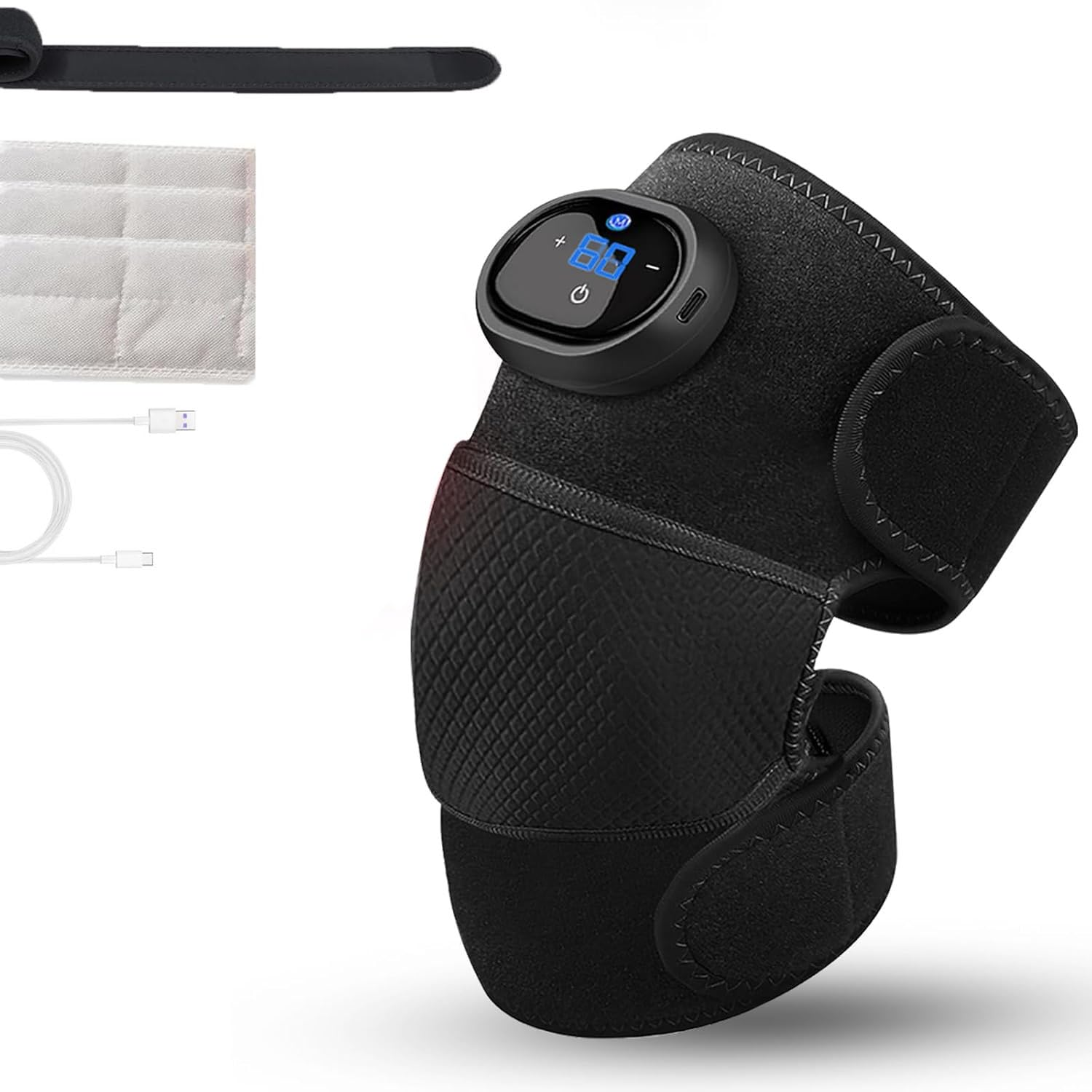 Knee Brace, Heated Knee Massager, 3-In-1 Knee Shoulder Elbow Heating Massage Wrap, 3 Gear Vibration, 5 Gear Heat Settings for Gym, Sport, Arthritis, Pain Relief, Injury Recovery, Black image number 2