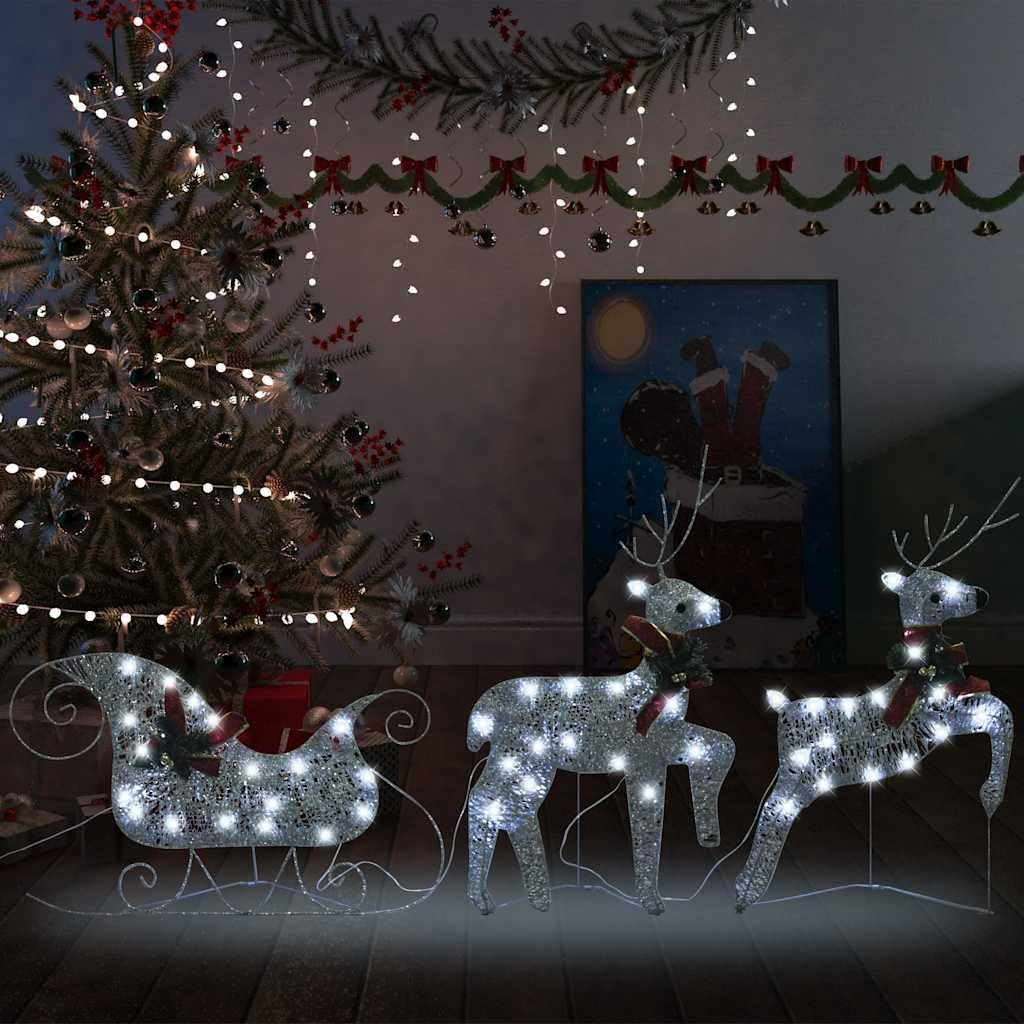 Reindeer & Sleigh Christmas Decoration 60 Leds Outdoor Silver Holiday Decor image number 5