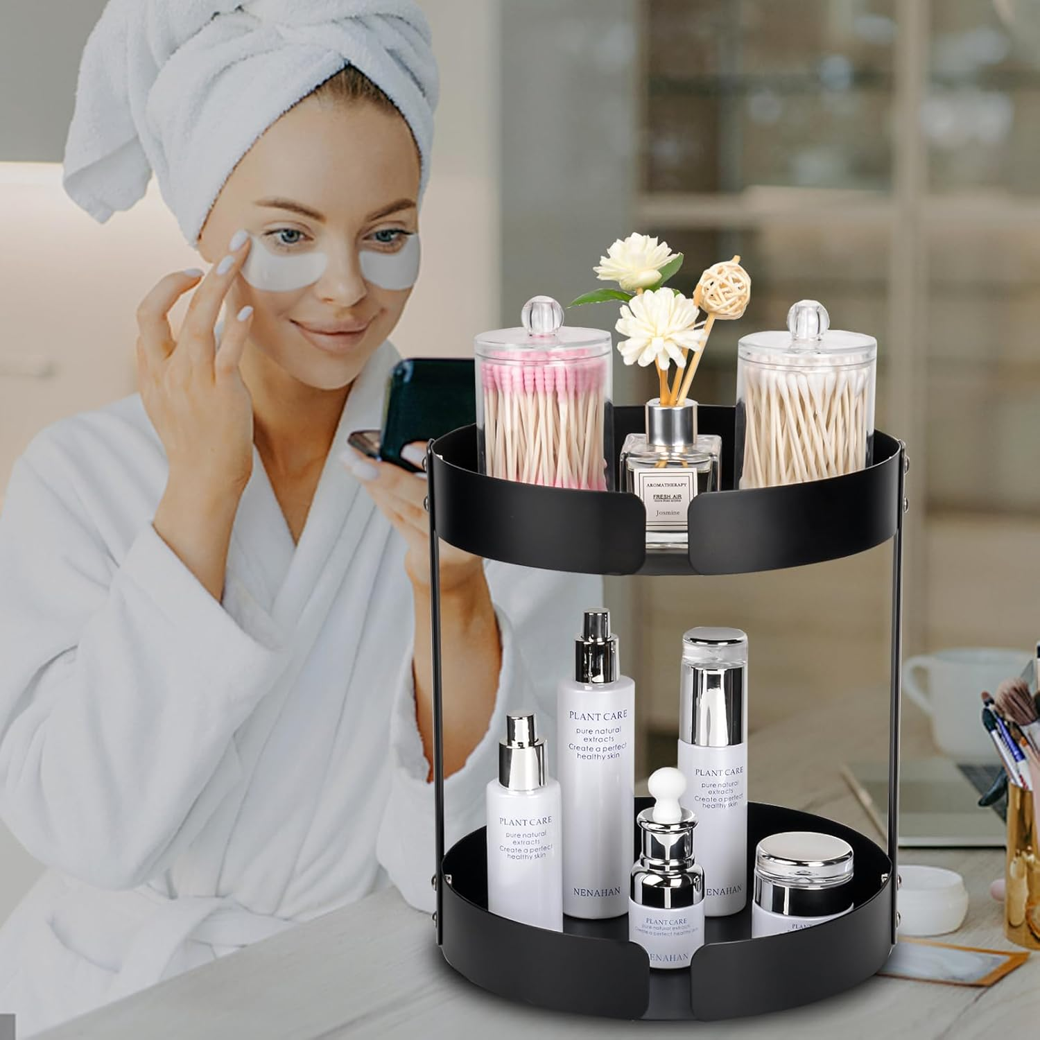 2 Tier Bathroom Countertop Organizer, Stainless Steel Sink Storage Shelf, Waterproof and Rustproof, Premium Counter Rack Vanity Tray with Non-Slip Mat for Perfume, Makeup, Coffee image number 5