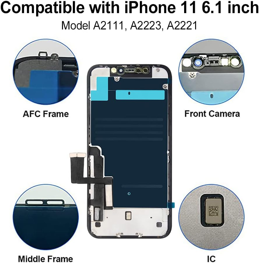 EFAITHFIX for Iphone 11 LCD Screen Replacement 6.1 Inch Frame Assembly LCD Display and 3D Touch Screen Digitizer with Repair Tools Kit for A2111, A2223, A2221 with Waterproof Adhesive Tempered Glass - 11 Lcd With True Tone image number 2