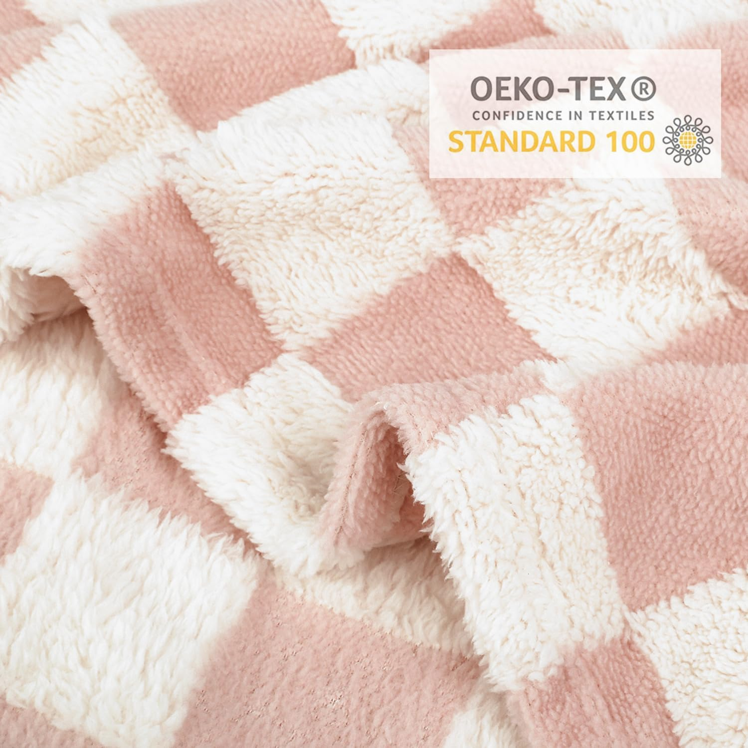 HOMRITAR Baby Blanket for Girls 3D Checkered Fleece Fluffy Fuzzy Checkerboard Grid Warmer Shaggy Soft Cozy Fuzzy Bed Blanket for Toddler, Newborn or Infant Pink 30 X 40 Inch image number 1