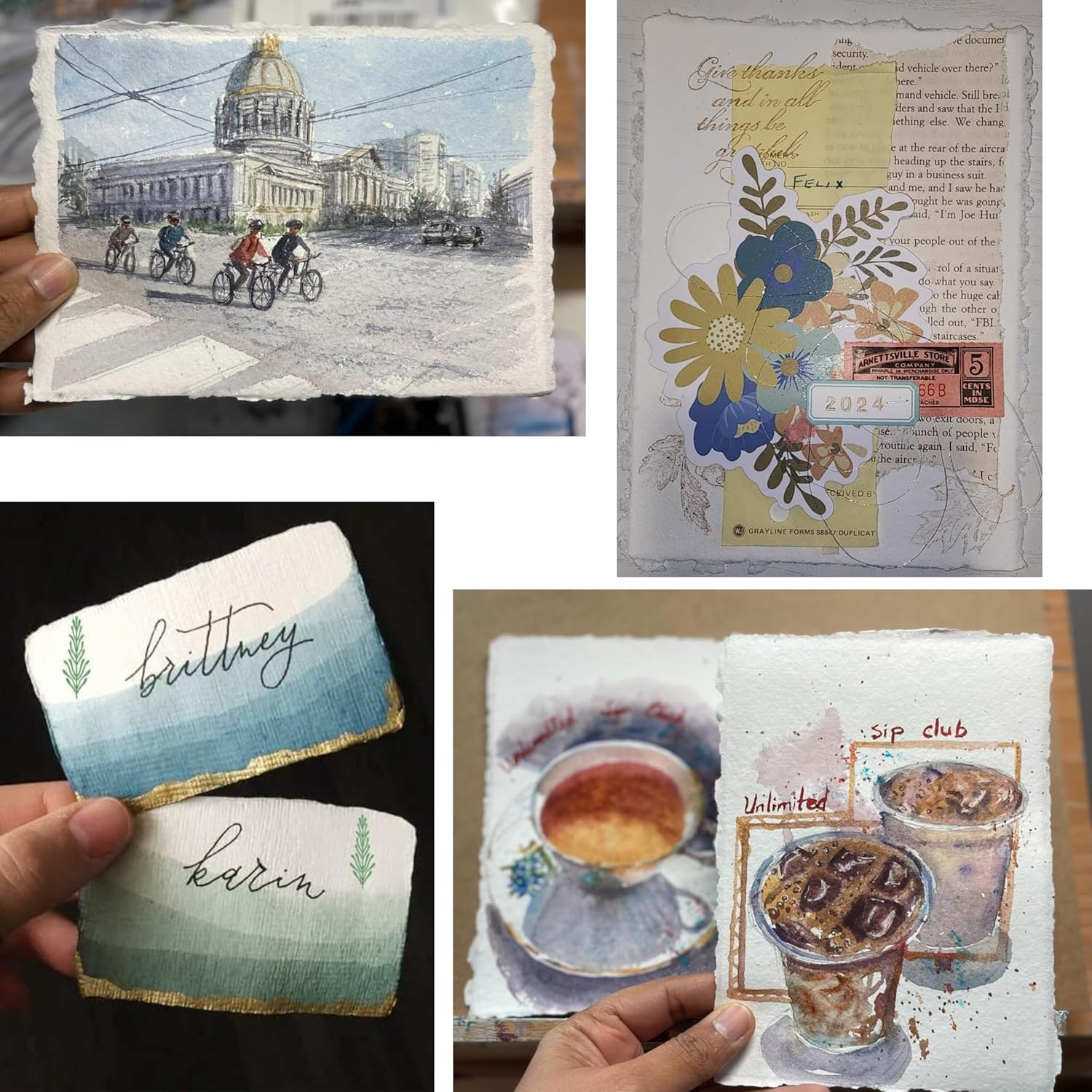 Handmade White Deckle Edge Blank Paper - 4X6 Inch Package of 50 - Mixed Media Loose Leaf Paper for Postcards, Invitations, Crafts and Announcements - Thick 150 GSM image number 1