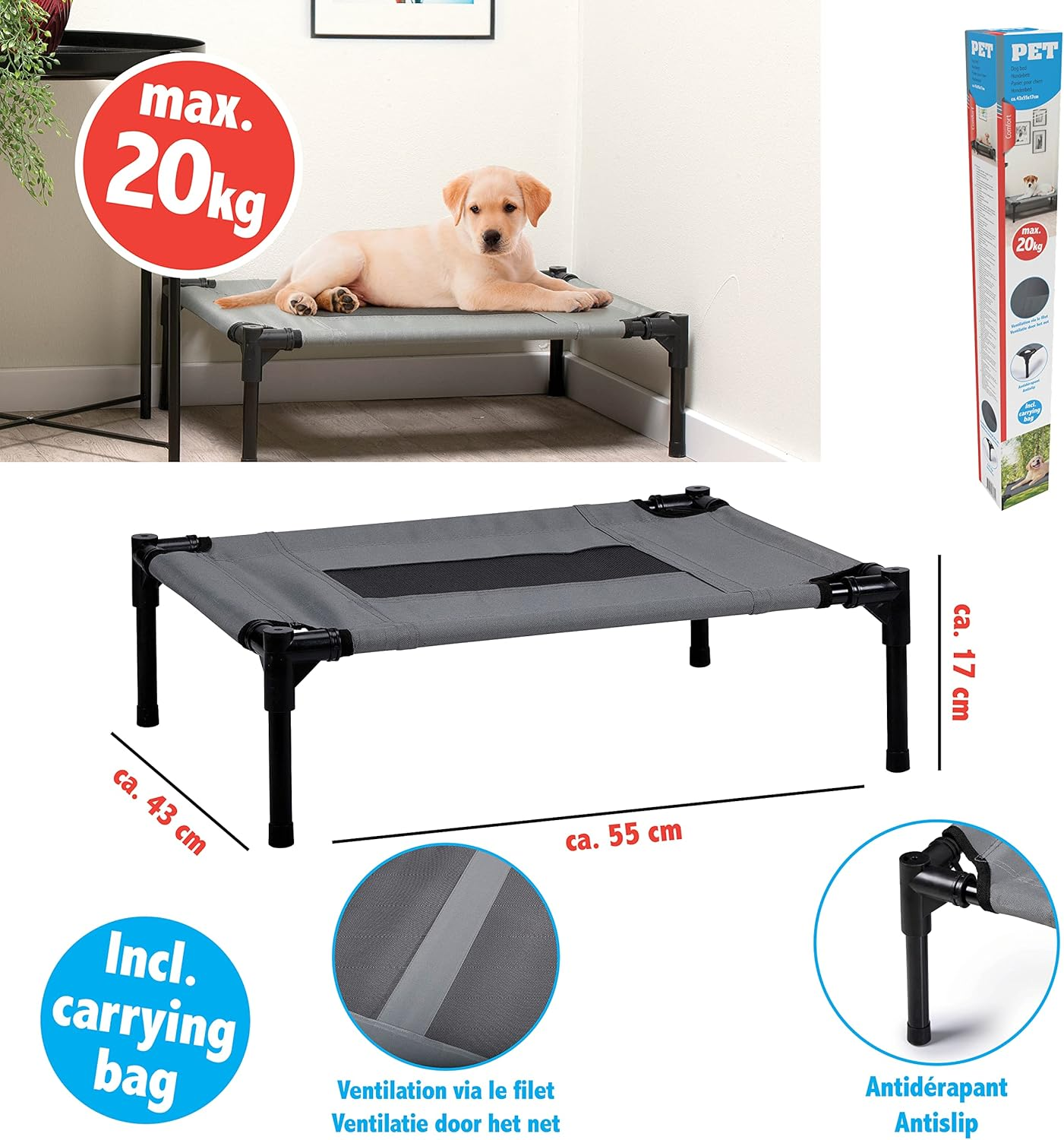 Maxxpro Dog Bed on Legs - Good Ventilation - Includes Carry Bag - Max 20Kg - Small image number 1