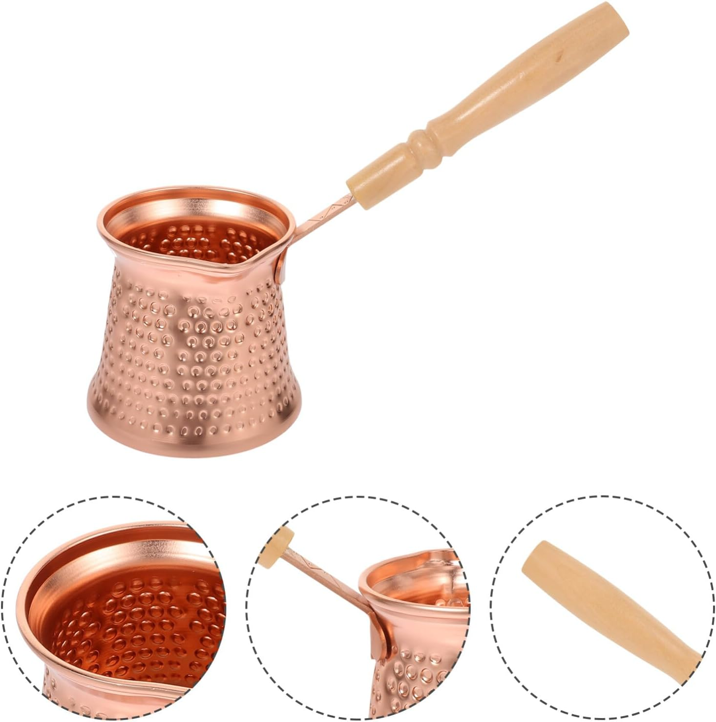 Kichvoe Turkish Coffee Pot Copper Alloy Wood Handle Espresso Maker for Coffee Heating Lightweight and Convenient for Home and Camping Use