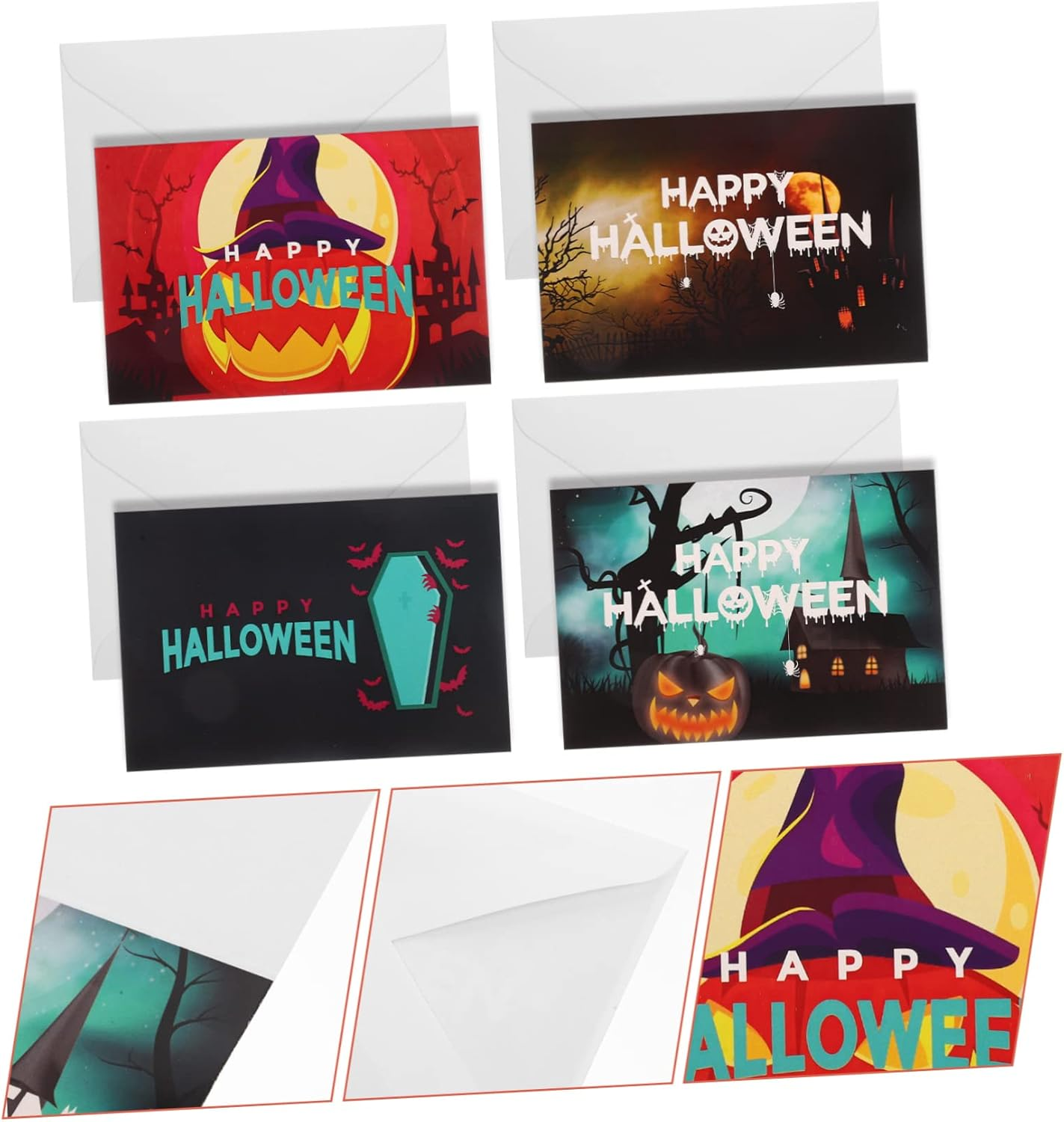 Gadpiparty 12 Sets Halloween Card Happy Halloween Greeting Card Halloween Party Card Message Cards Halloween Envelops Ghost Decor Festival Blessing Cards Cartoon Cards Pumpkin Paper Fold image number 6