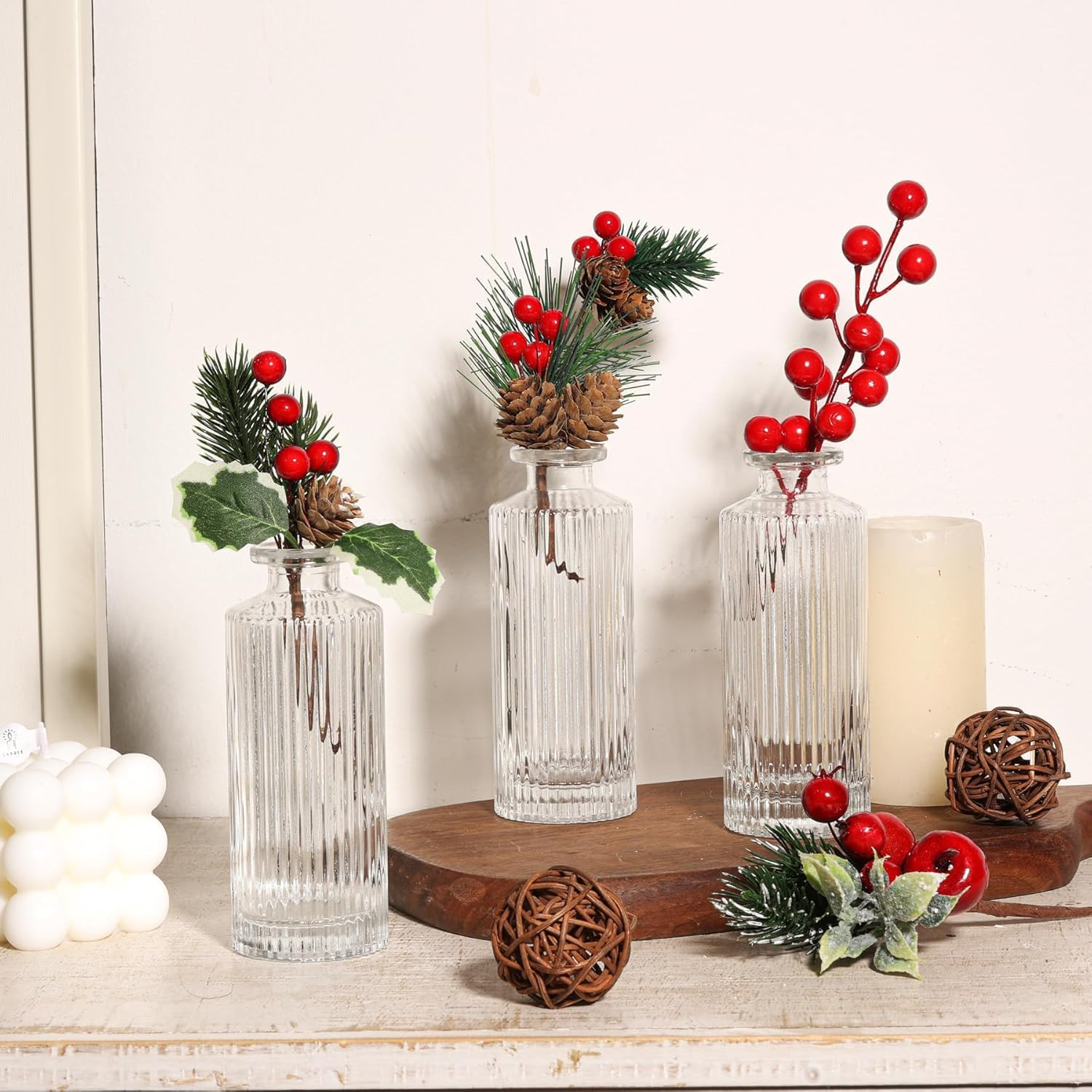 Glass Bud Vase Set of 12 Clear Glass Vases for Wedding Table Decorations (Stripe) image number 3