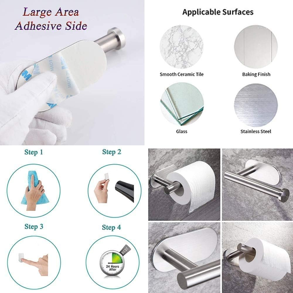 AUTOWT Toilet Paper Holder Self Adhesive, Kitchen Washroom Adhesive Toilet Tissue Roll Rack No Drilling for Bathroom Stick on Wall Stainless Steel (Silver) image number 3