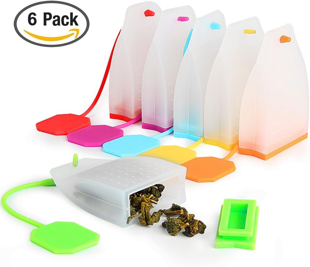 6 Pack Silicone Tea Infuser, Finegood Reusable Safe Loose Leaf Tea Bags Strainer Filter with Six Colors image number 4