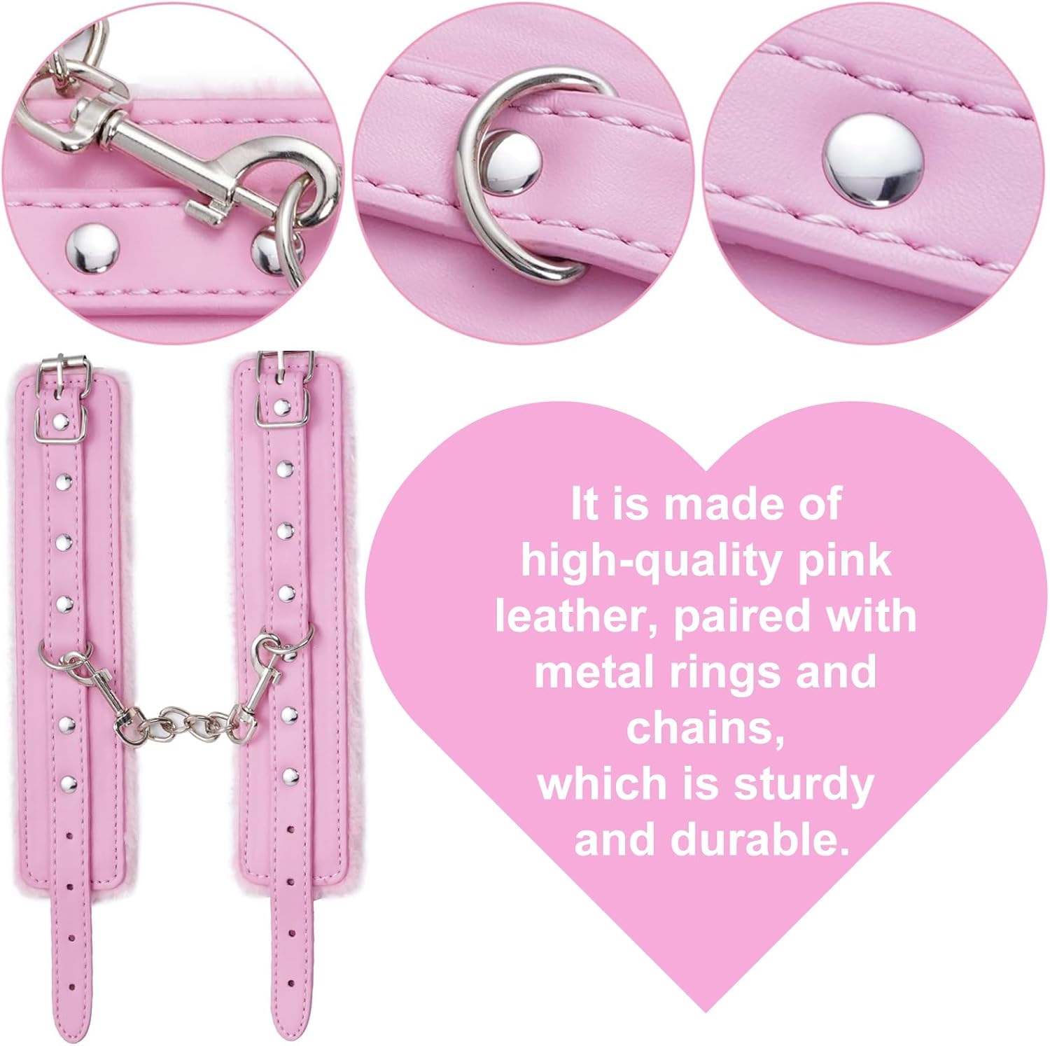 Sex Toys Sexy Cosplay Plush Handcuffs and Blindfold Set - Soft PU Leather Handcuffs for Bed, Couples Party Supplies for Lovers, Adjustable and Comfortable Restraints for Intimate Moments image number 5