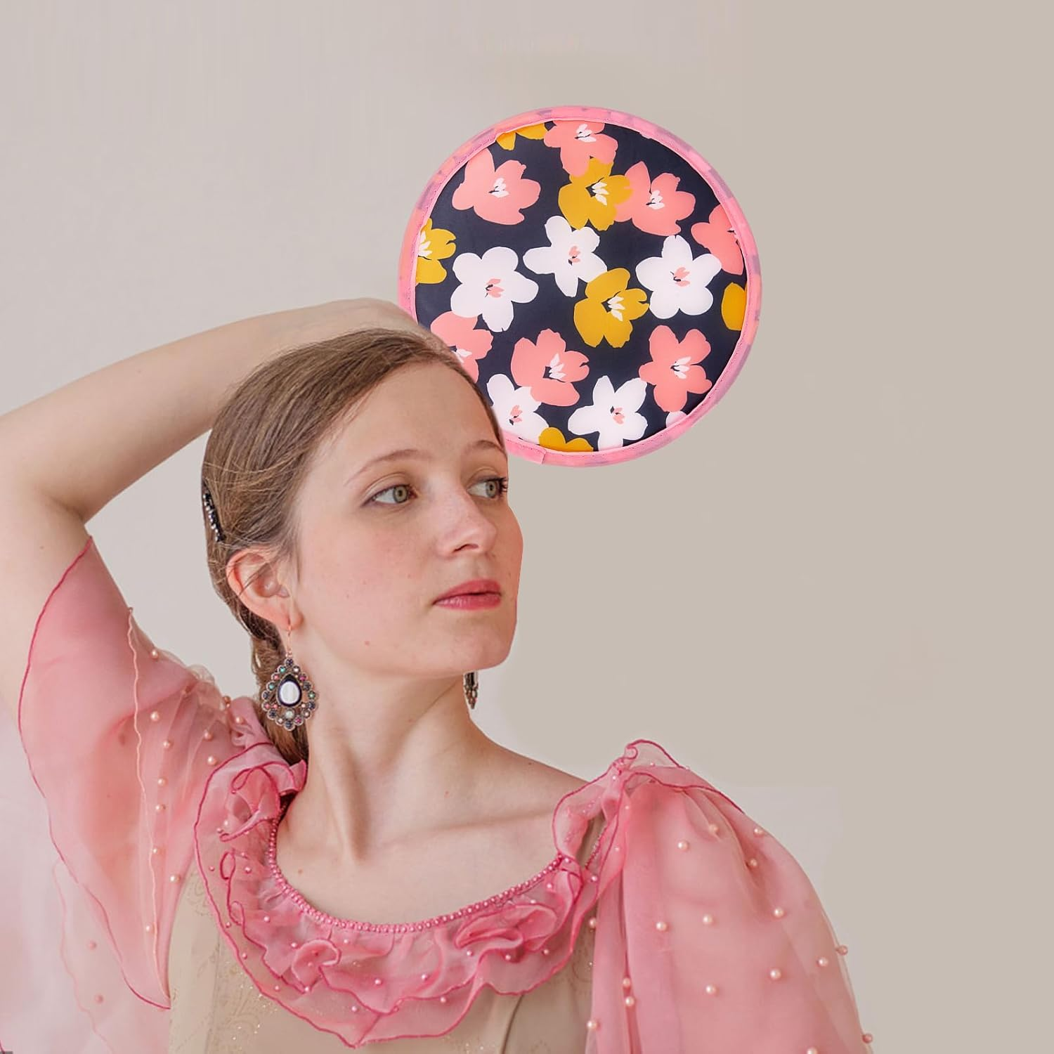 HDBHBH 4Pcs Floral round Foldable Hand Fan - Japanese Style Handheld Foldable Compact Cooling Fans for Outdoor Games, Xmas Decoration, Festival, Party Favors,Travel