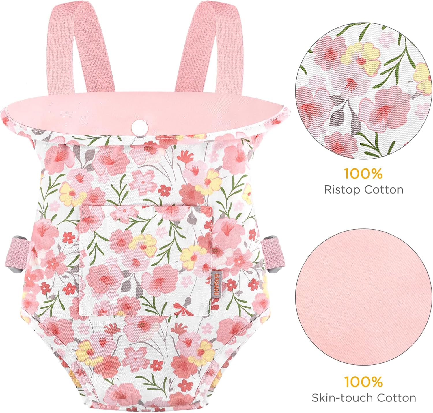 GAGAKU Baby Doll Carrier Toddler Baby Carrier for Dolls Reborn Baby Doll Accessories Front and Back Doll Carriers - Pink Rose of Sharon image number 5