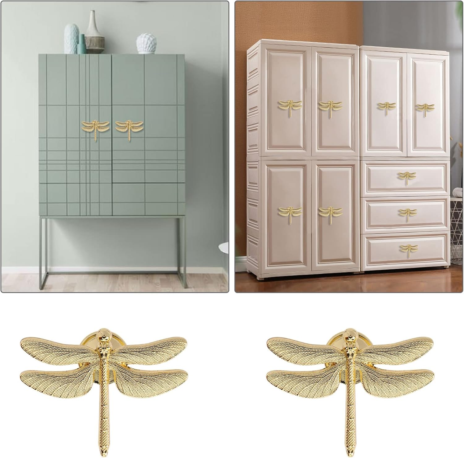 SING F LTD 4PCS Dragonfly Knobs Handles Unique Dragonfly Shape Decorative Handles with Mounting Screws Furniture Hardware Accessories for Cabinet Wardrobe Drawer Dresser Gold image number 6