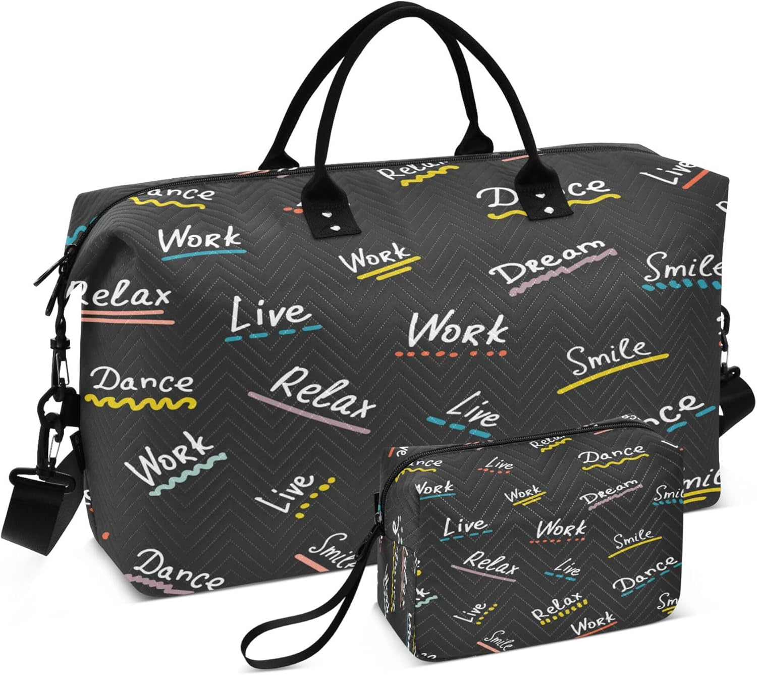 Travel Hand Bag Sports Duffel Bags Travel Overnight Carry on Bag with Adjustable Strap for Gym Waterproof Live Dream Work Relax Dance, Multi, One Size, Modern/Fitted, Multi, One Size, Modern/Fitted
