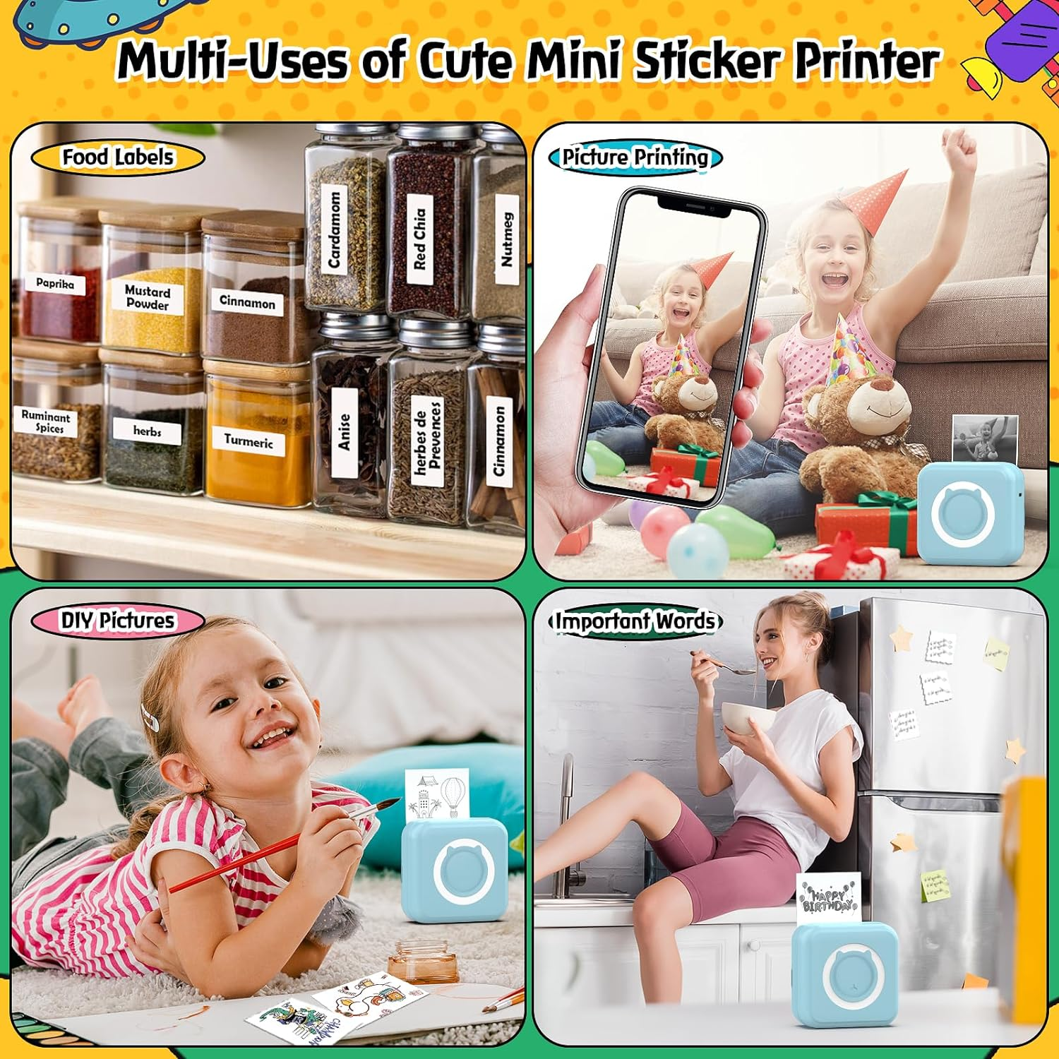 QYCHHJ Portable Pocket Printer for Iphone/Android/Tablet, Inkless Mini Thermal Printer with 8 Rolls Thermal Paper, Bluetooth Mini Sticker Printer for School Notes Scrapbook Supplies Memo Photo, Blue