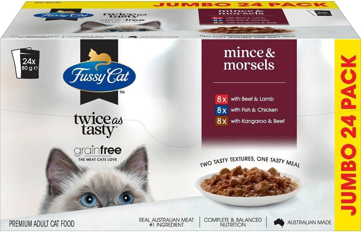 Fussy Cat Grain Free Adult Twice as Tasty Wet Cat Food, Mince & Morsels, 12X80G | Two Tasty Textures, One Irresistible Meal | Real Australian Meat, Grain-Free & Complete Nutrition image number 4