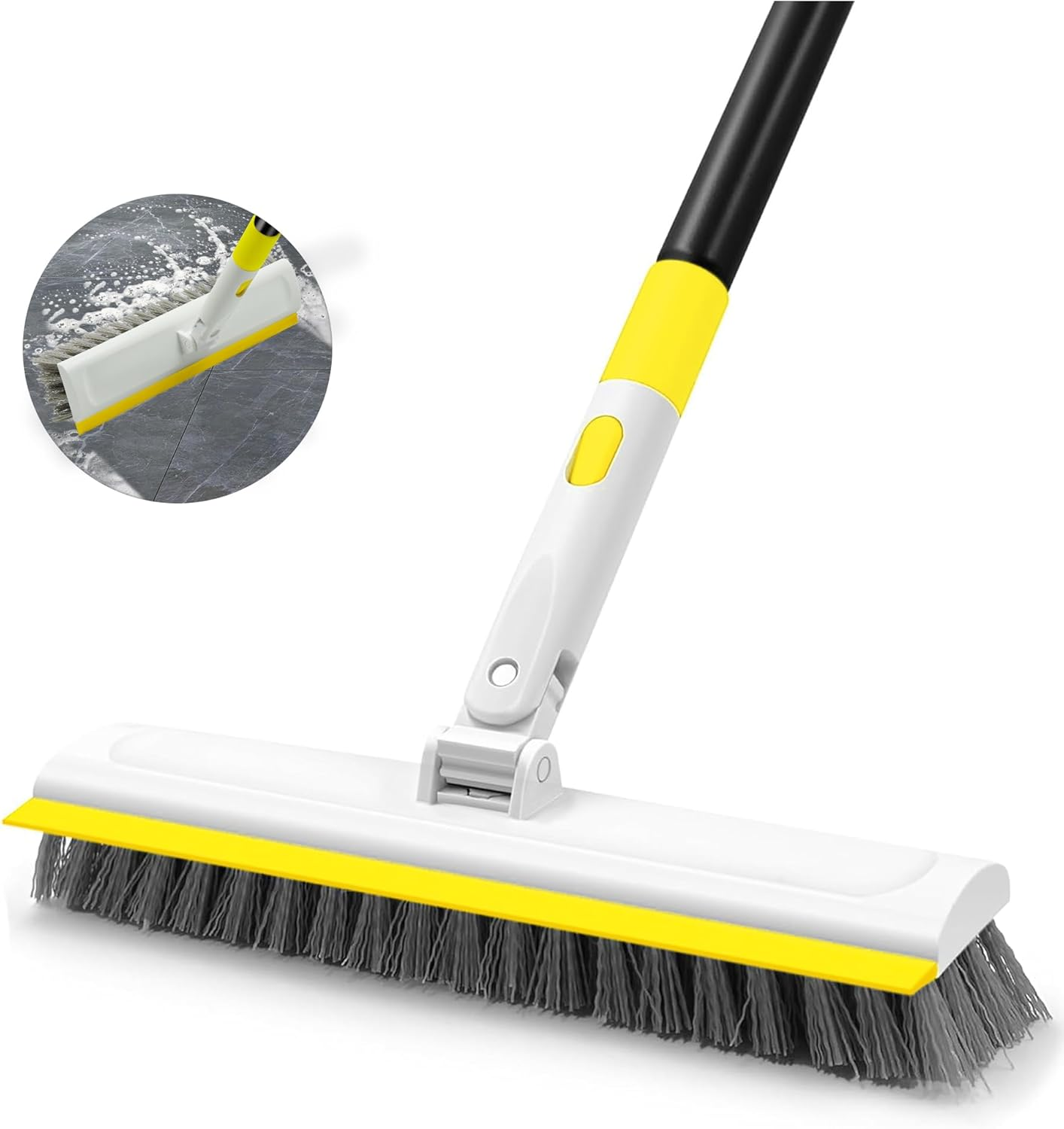 DALIPER Floor Scrub Brush with 50" Long Handle for Cleaning, 2 in 1 Scrape Scrubber Brush with Squeegee, 180&deg; Rotating Tile Tub Scrub Brushes Attachment for Clean Bathroom Deck Kitchen and Floor Wall image number 3