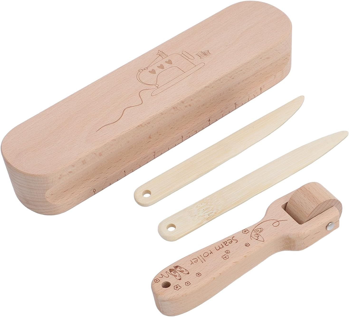 4Pcs Beechwood Seam Roller & Point Turner, Tailors Clapper, Sewing Tool for Flattening Fabrics and Point Pressing, Multipurpose Wooden Tools for Sewing, Quilting, Ironing image number 1