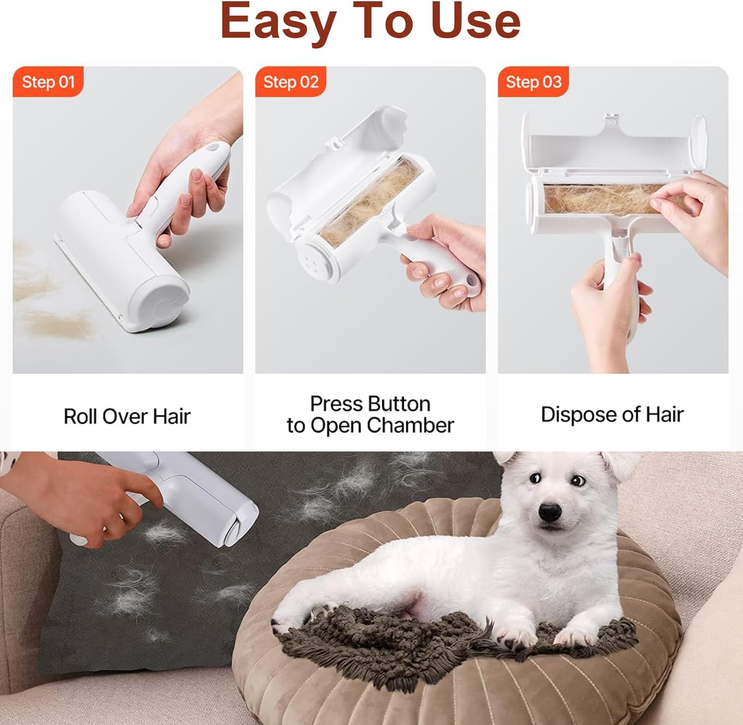 Pet Hair Removal Tool, Pet Hair Remover - Lint Roller for Pet Hair - Cat and Dog Hair Remover for Couch, Furniture, Carpet, Car Seat, Reusable Lint Roller with Fur Bin, Pet Owner Essential image number 3