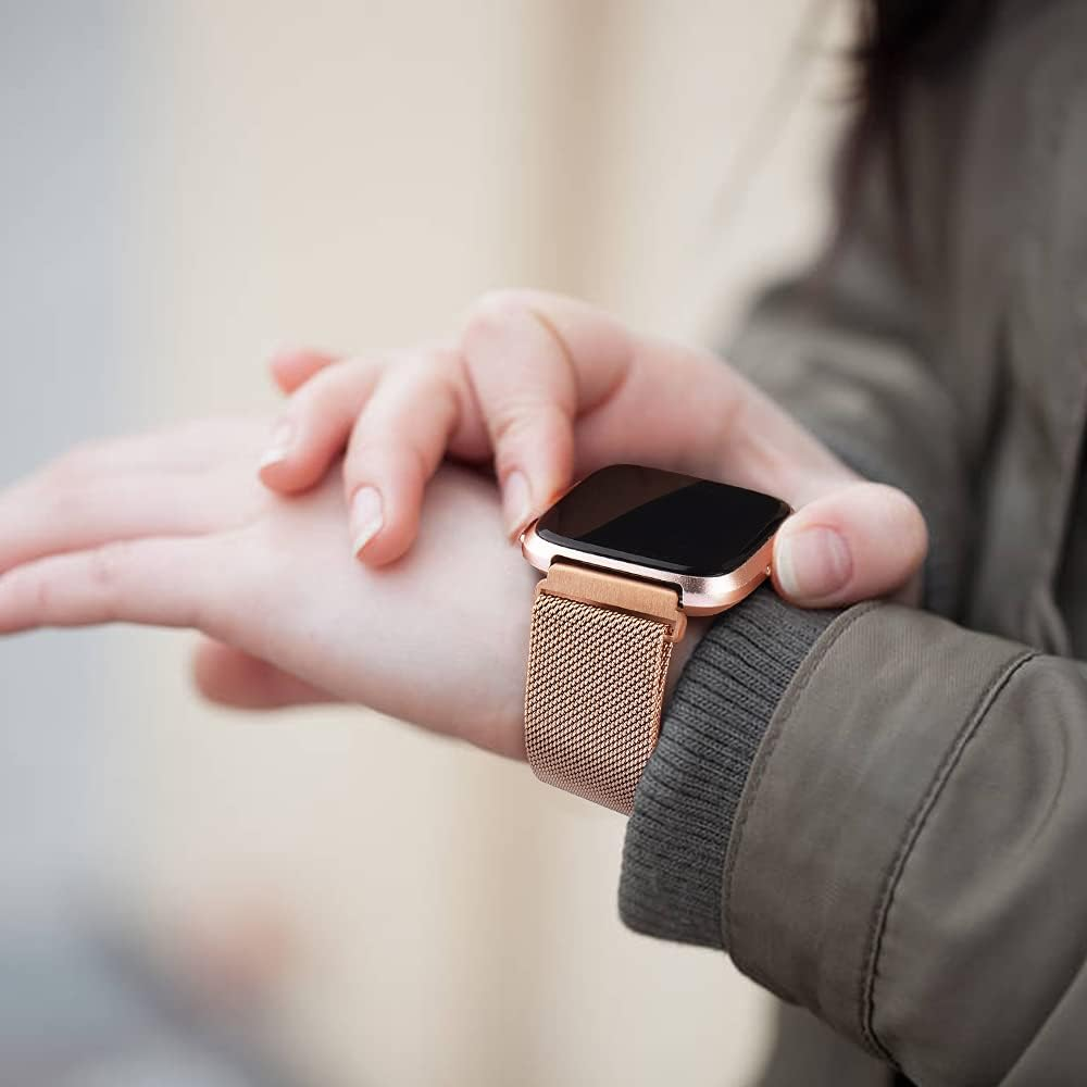 Metal Bands Compatible with Fitbit Versa 2 & Fitbit Versa & Fitbit Versa Lite Edition Band, Stainless Steel Loop Metal Mesh Replacement Sport Strap Bracelet Wristbands for Women Men image number 4