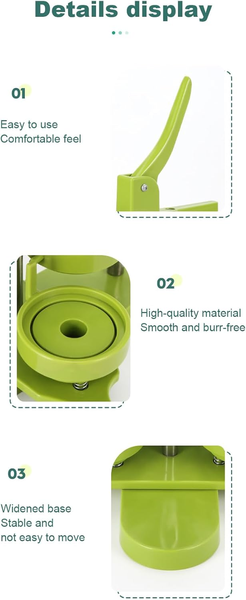 Virellisee Button Maker Machine 58Mm (2.25 In) Installation-Free DIY Button Pin Maker Machine,Green Button Press Machine with Free100 Sets 58Mm Button Maker Supplies&Circle Cutter image number 2