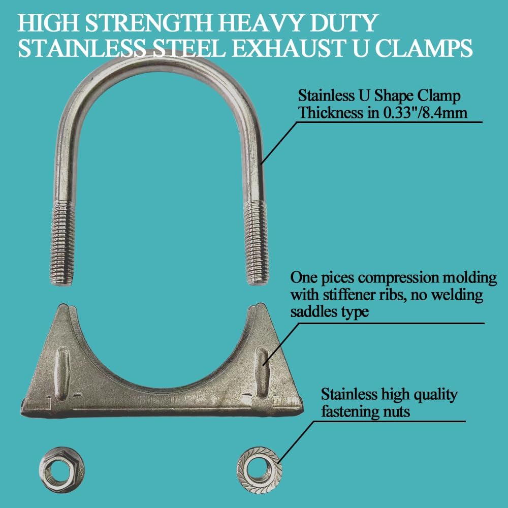 Universal Heavy Duty 3-1/2 Inch Stainless Exhaust Exhaust Clamp, 3.5&rdquo; Exhaust U-Bolt Clamps Saddle Design with Reinforced Ribs image number 4